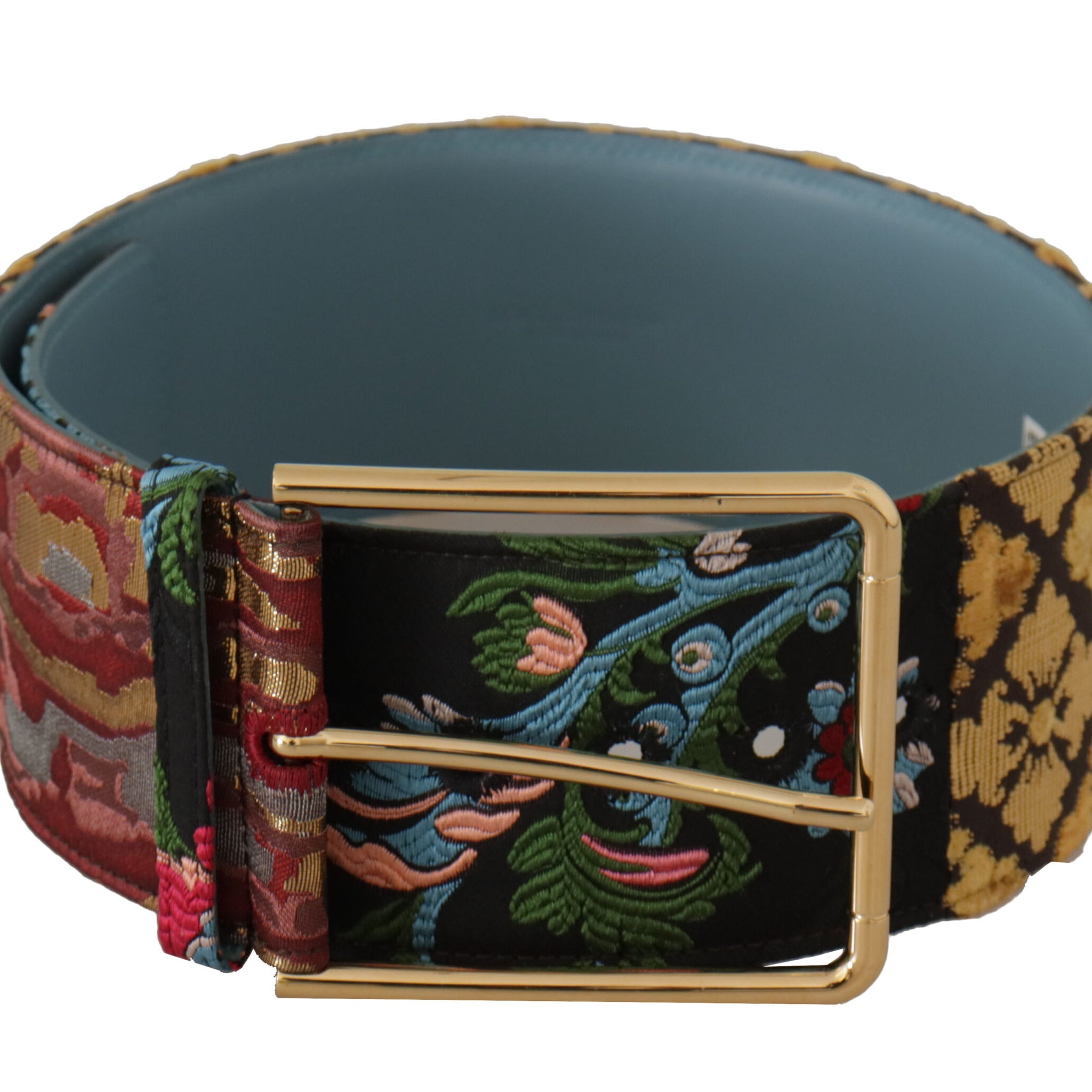 Dolce & Gabbana Multicolor Embroidered Leather Gold Metal Buckle Belt