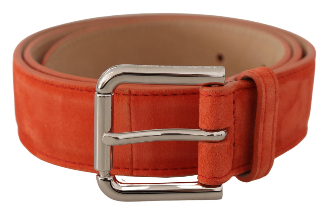 Dolce & Gabbana Orange Leather Suede Silver Logo Metal Buckle Belt - Whispers Of Wisdom Clothing