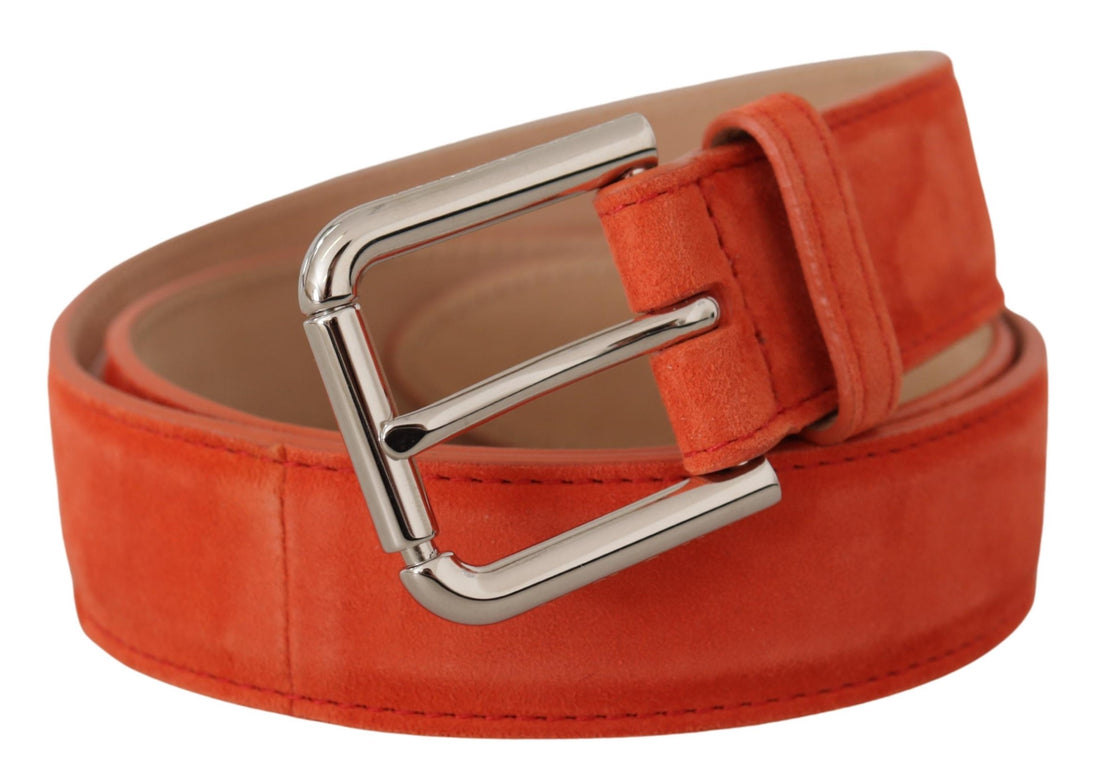 Dolce & Gabbana Orange Leather Suede Silver Logo Metal Buckle Belt - Whispers Of Wisdom Clothing