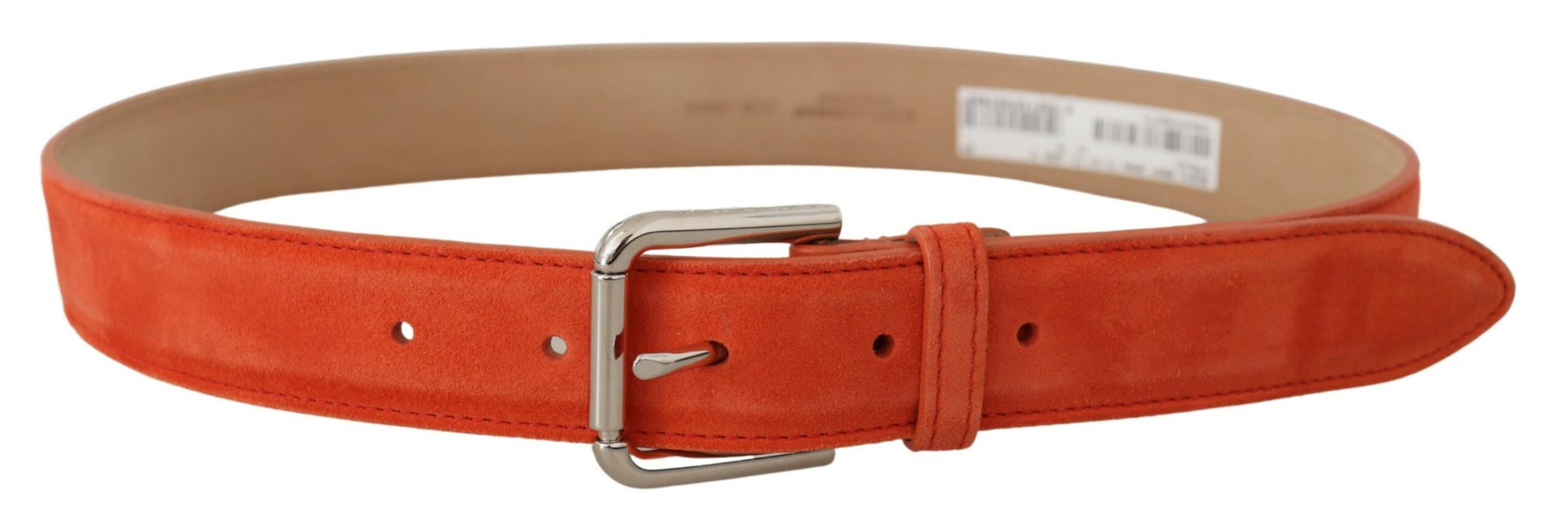 Dolce & Gabbana Orange Leather Suede Silver Logo Metal Buckle Belt - Whispers Of Wisdom Clothing