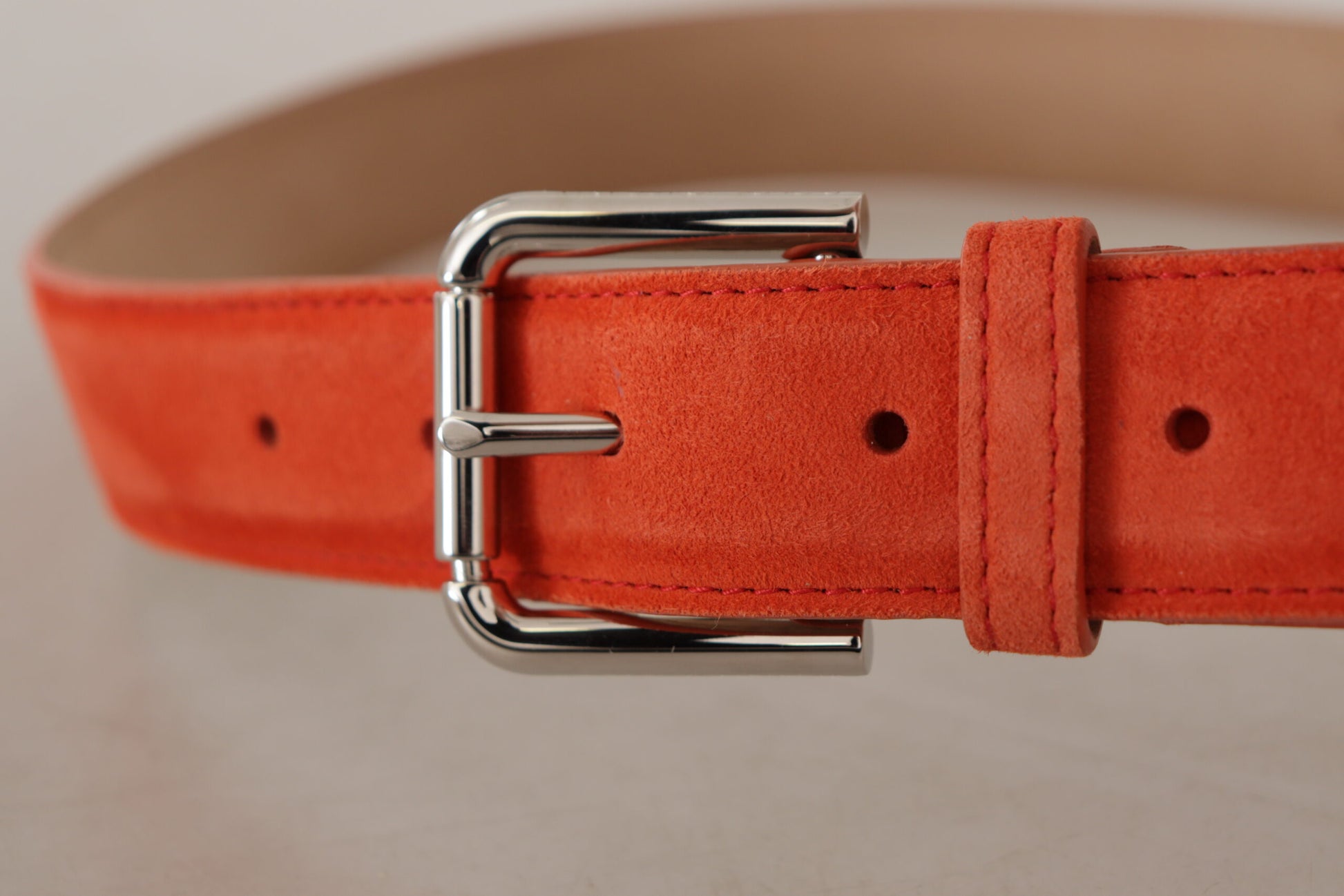 Dolce & Gabbana Orange Leather Suede Silver Logo Metal Buckle Belt - Whispers Of Wisdom Clothing