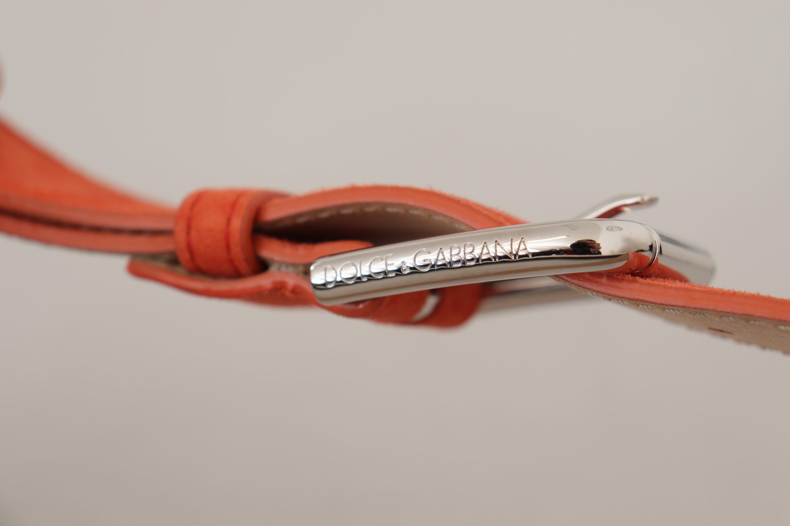 Dolce & Gabbana Orange Leather Suede Silver Logo Metal Buckle Belt - Whispers Of Wisdom Clothing