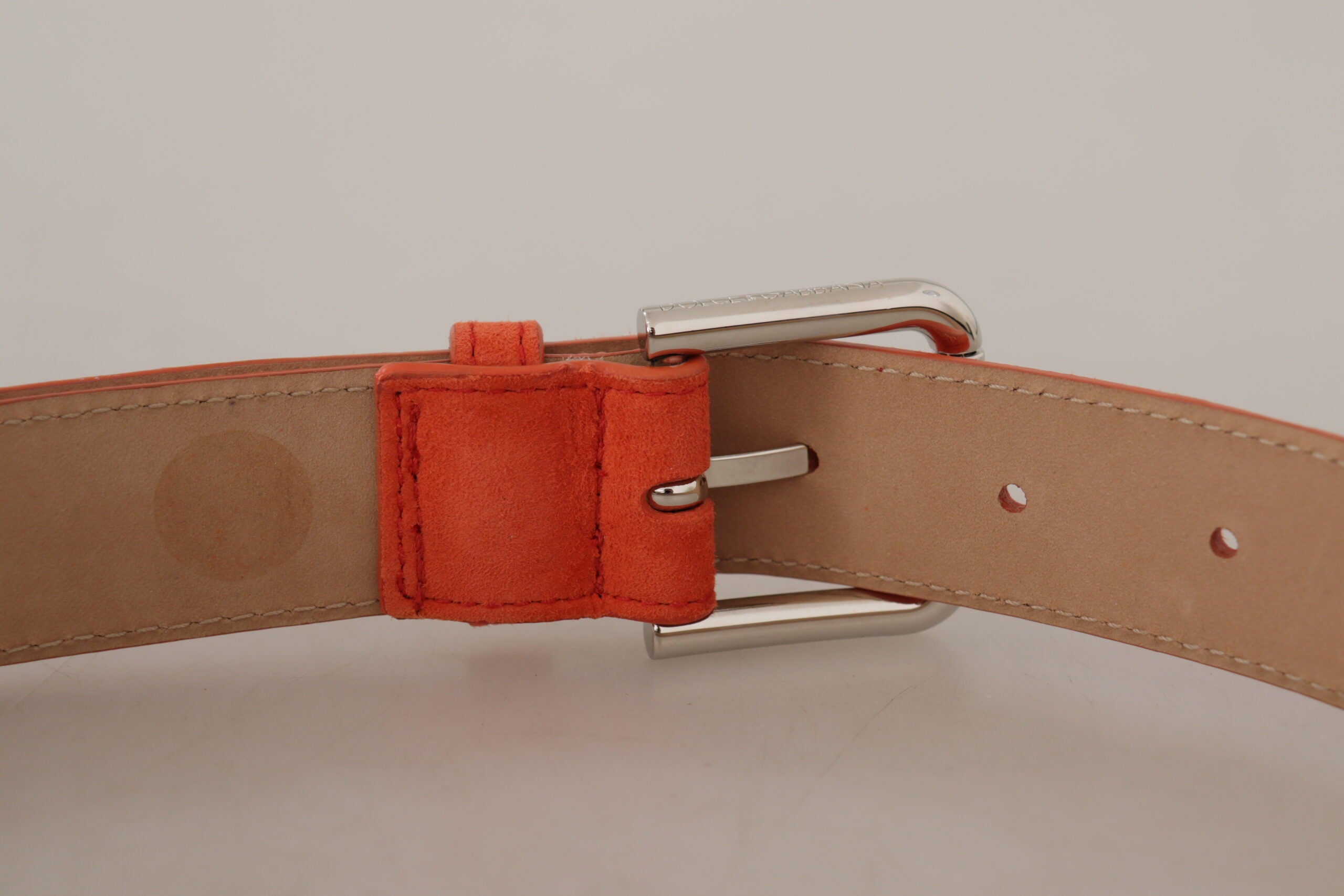 Dolce & Gabbana Orange Leather Suede Silver Logo Metal Buckle Belt - Whispers Of Wisdom Clothing