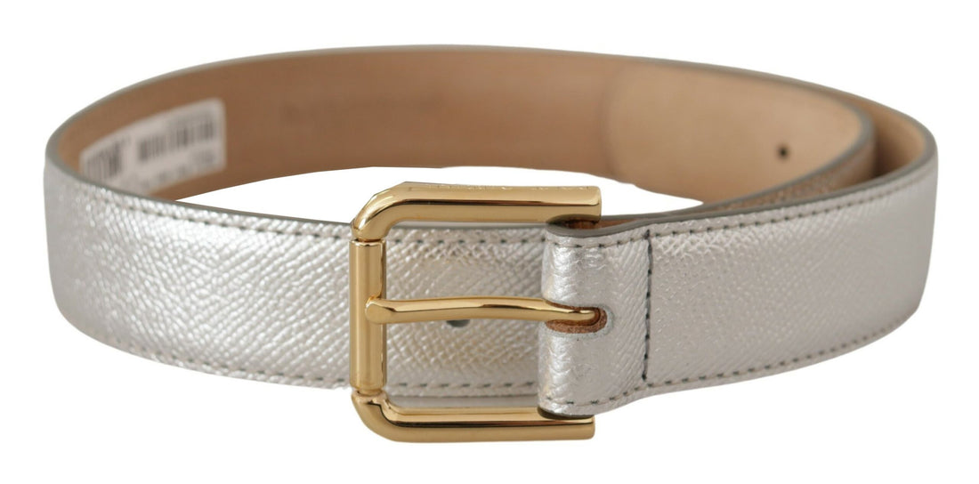 Dolce & Gabbana Silver Leather Gold Tone Logo Metal Waist Buckle Belt - Whispers Of Wisdom Clothing