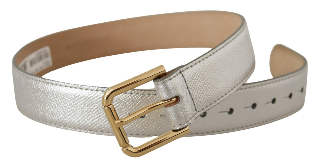 Dolce & Gabbana Silver Leather Gold Tone Logo Metal Waist Buckle Belt - Whispers Of Wisdom Clothing