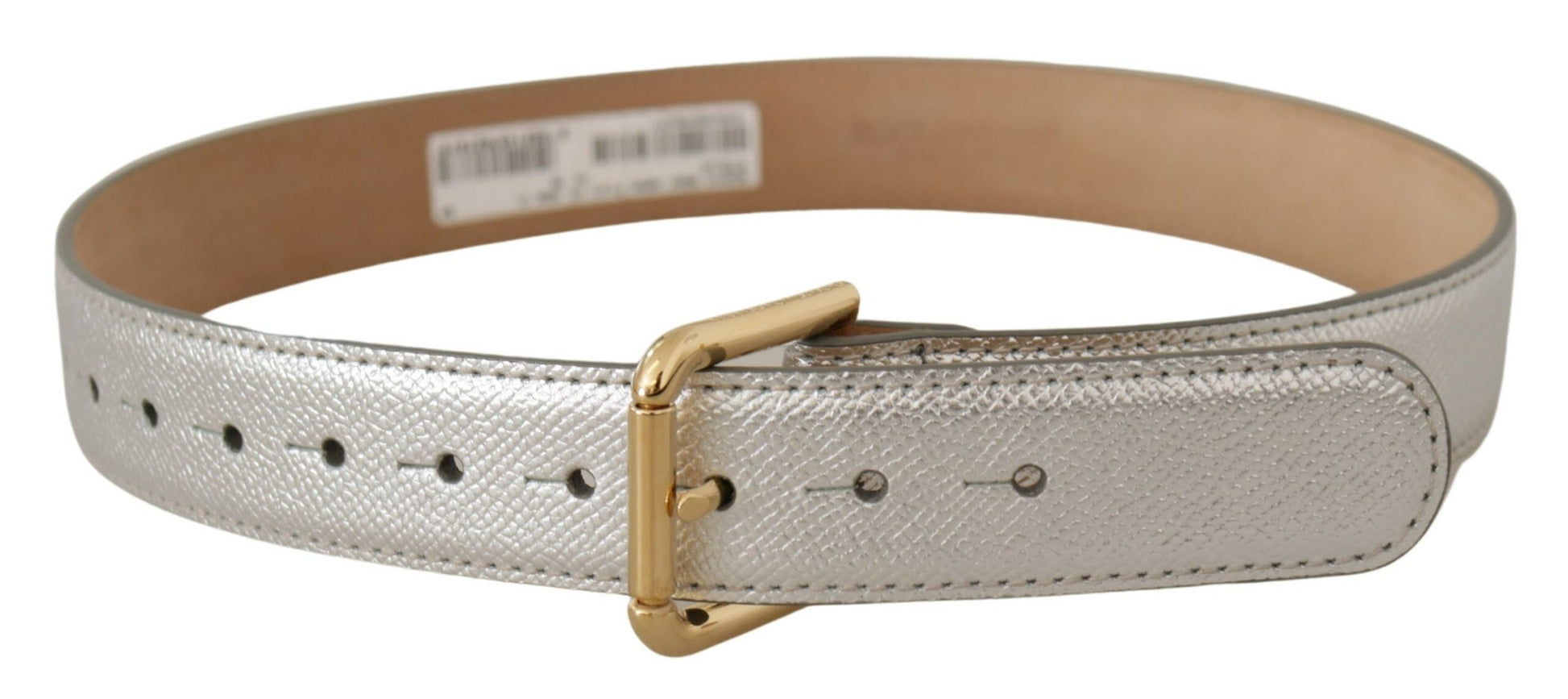 Dolce & Gabbana Silver Leather Gold Tone Logo Metal Waist Buckle Belt - Whispers Of Wisdom Clothing
