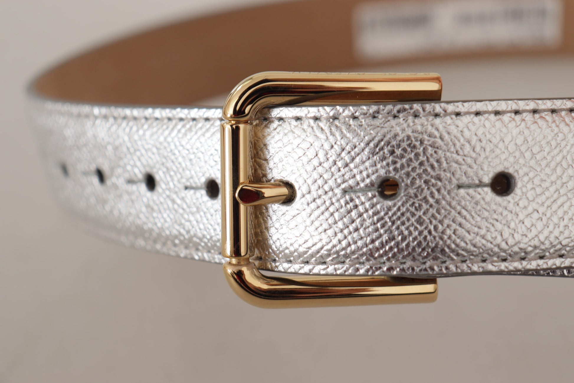 Dolce & Gabbana Silver Leather Gold Tone Logo Metal Waist Buckle Belt - Whispers Of Wisdom Clothing