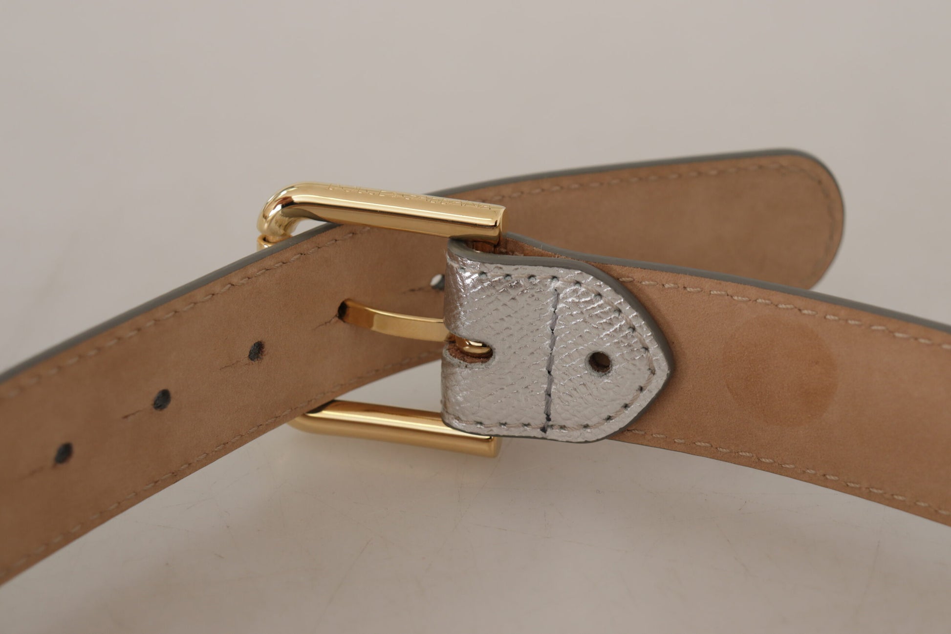 Dolce & Gabbana Silver Leather Gold Tone Logo Metal Waist Buckle Belt - Whispers Of Wisdom Clothing