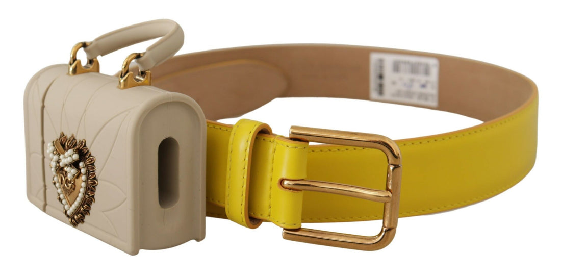 Dolce & Gabbana Yellow Leather Devotion Heart Micro Bag Headphones Belt - Whispers Of Wisdom Clothing