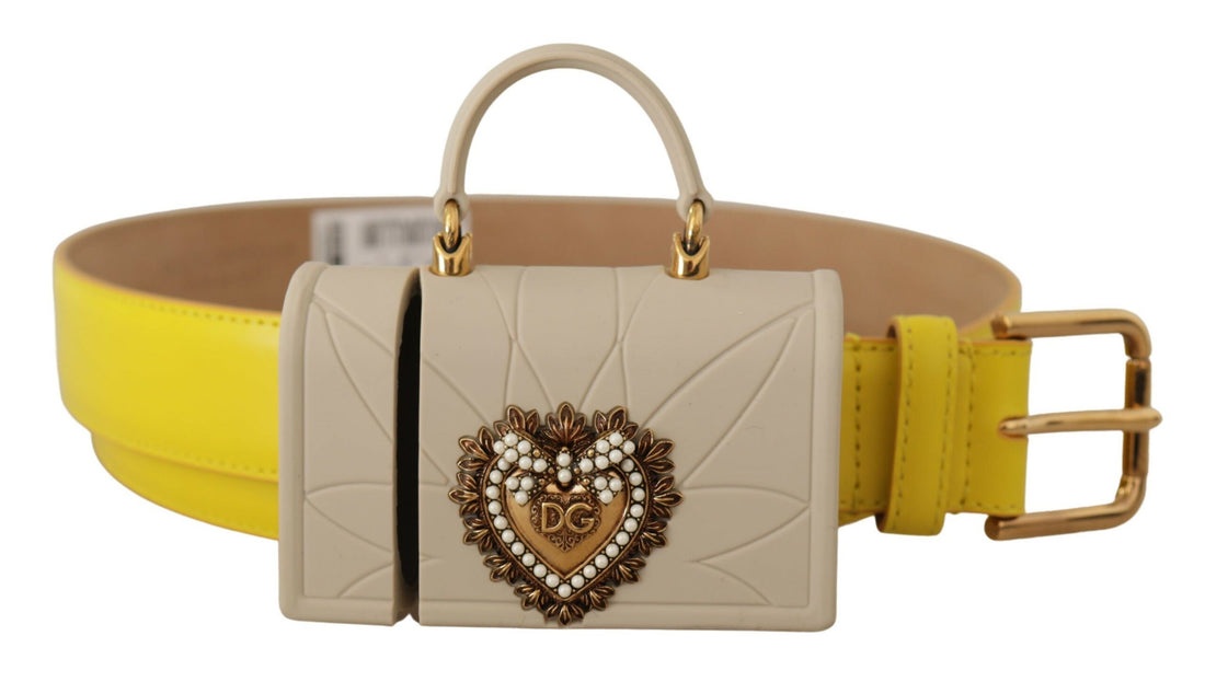 Dolce & Gabbana Yellow Leather Devotion Heart Micro Bag Headphones Belt - Whispers Of Wisdom Clothing