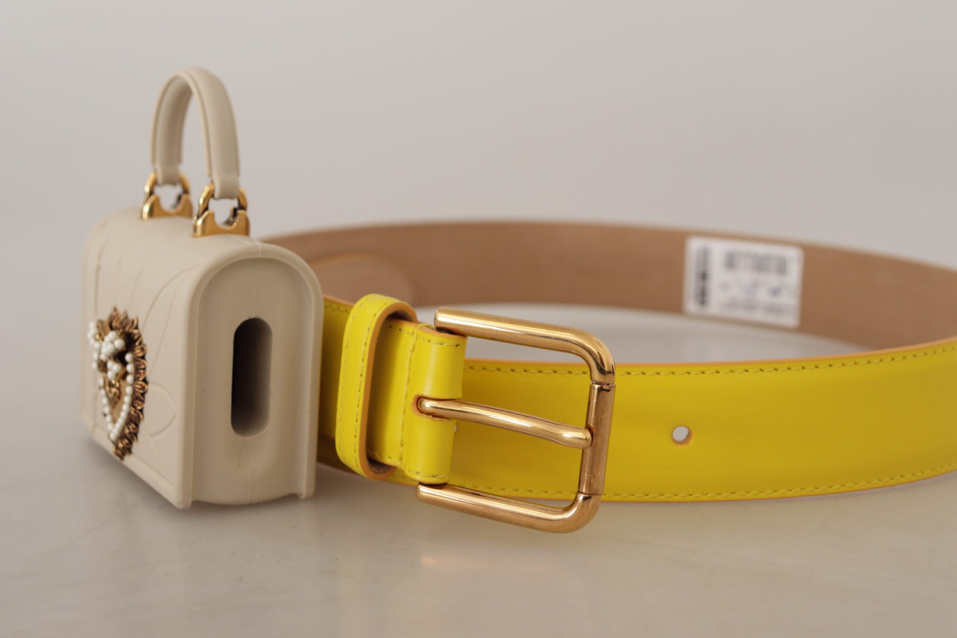 Dolce & Gabbana Yellow Leather Devotion Heart Micro Bag Headphones Belt - Whispers Of Wisdom Clothing