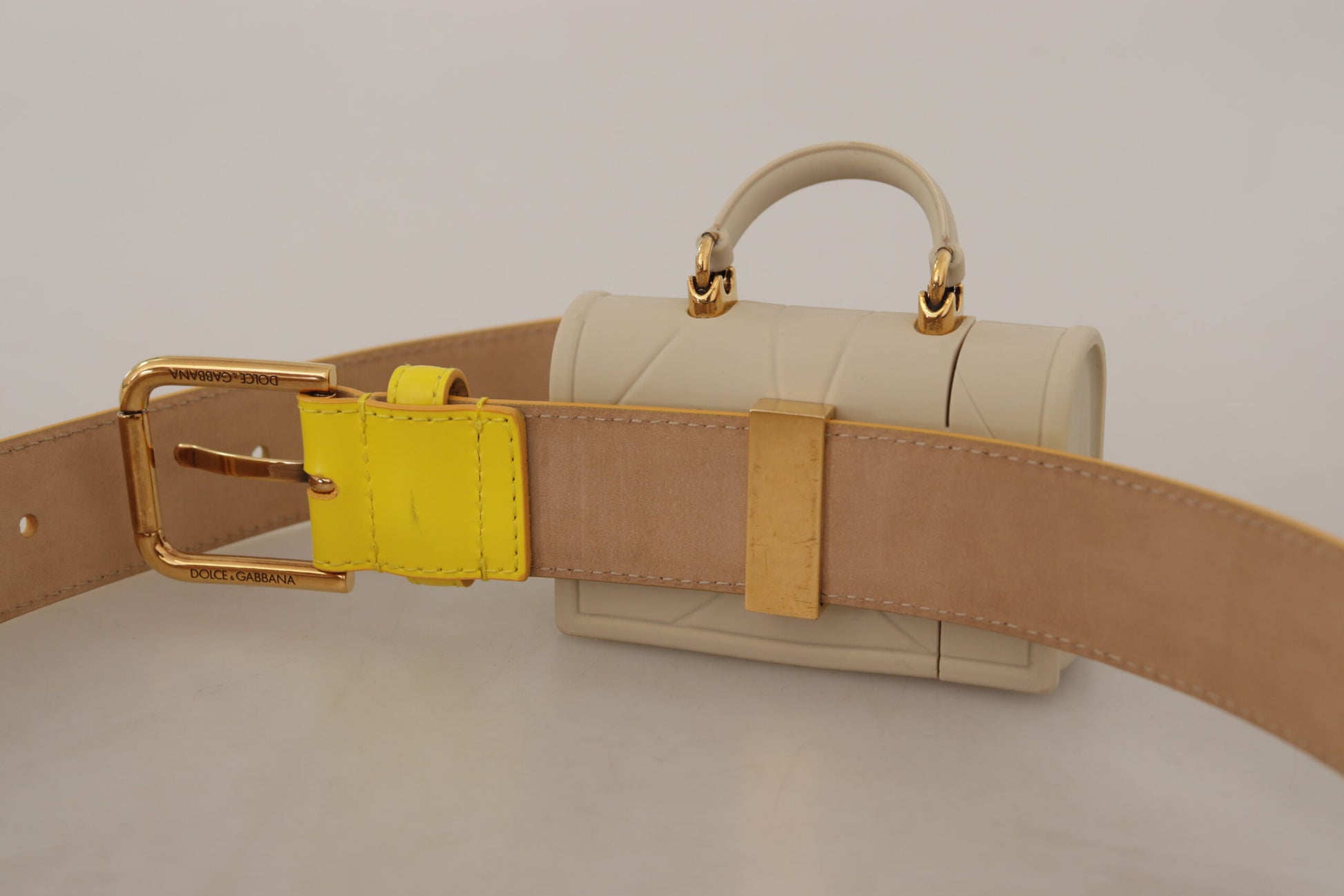 Dolce & Gabbana Yellow Leather Devotion Heart Micro Bag Headphones Belt - Whispers Of Wisdom Clothing