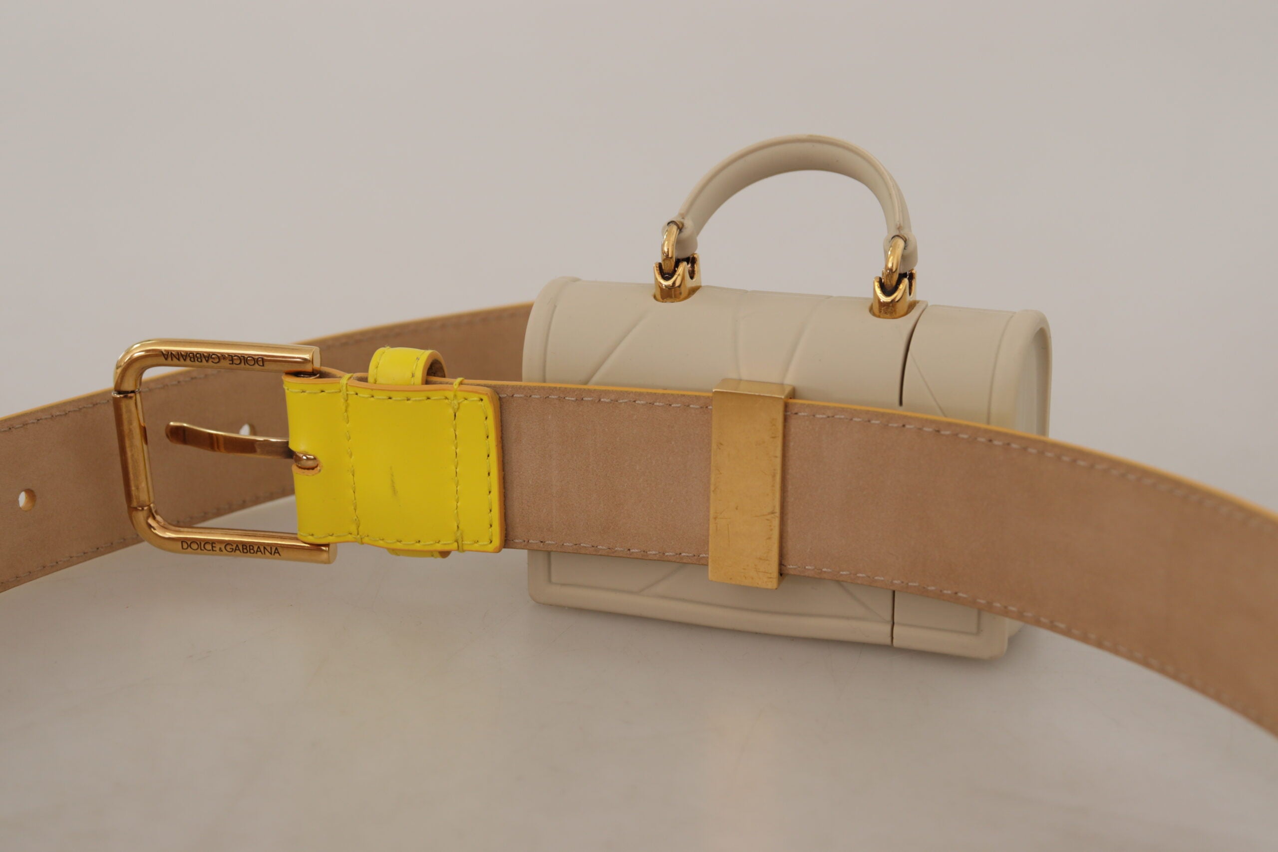 Dolce & Gabbana Yellow Leather Devotion Heart Micro Bag Headphones Belt - Whispers Of Wisdom Clothing