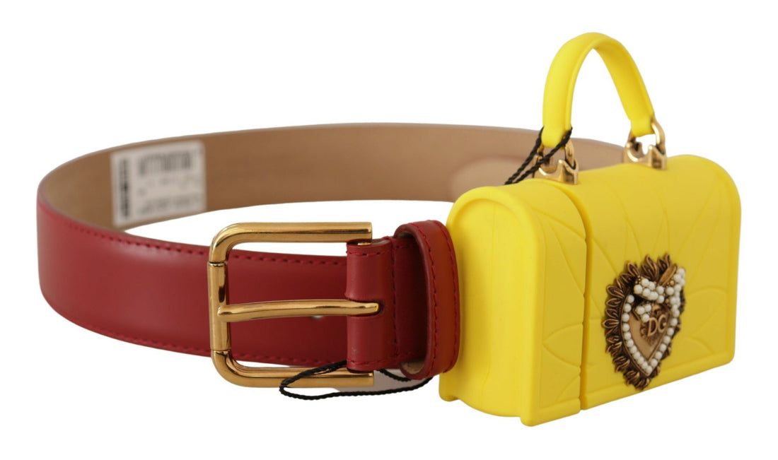 Dolce & Gabbana Red Leather Yellow DEVOTION Heart Bag Buckle Belt - Whispers Of Wisdom Clothing