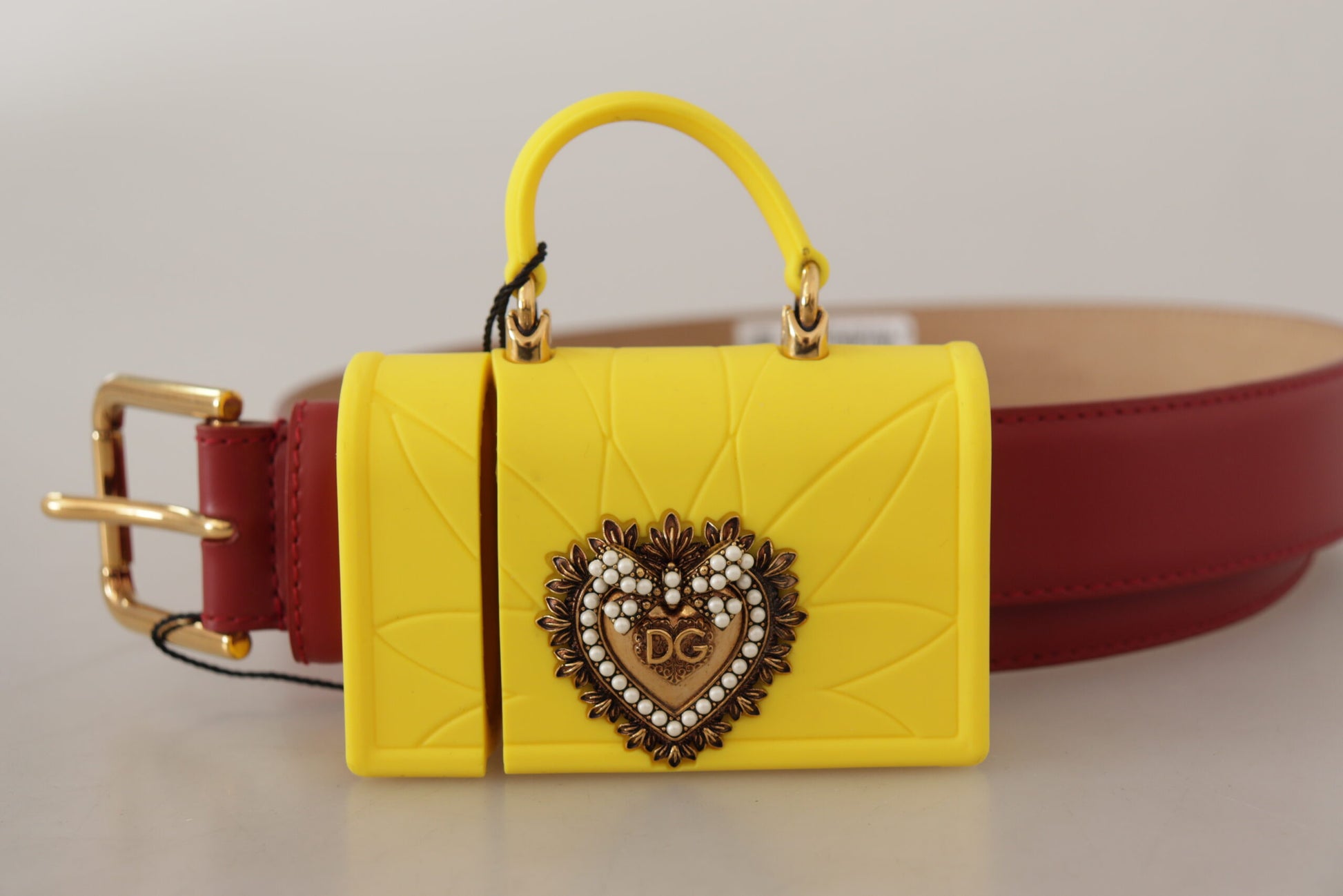 Dolce & Gabbana Red Leather Yellow DEVOTION Heart Bag Buckle Belt - Whispers Of Wisdom Clothing