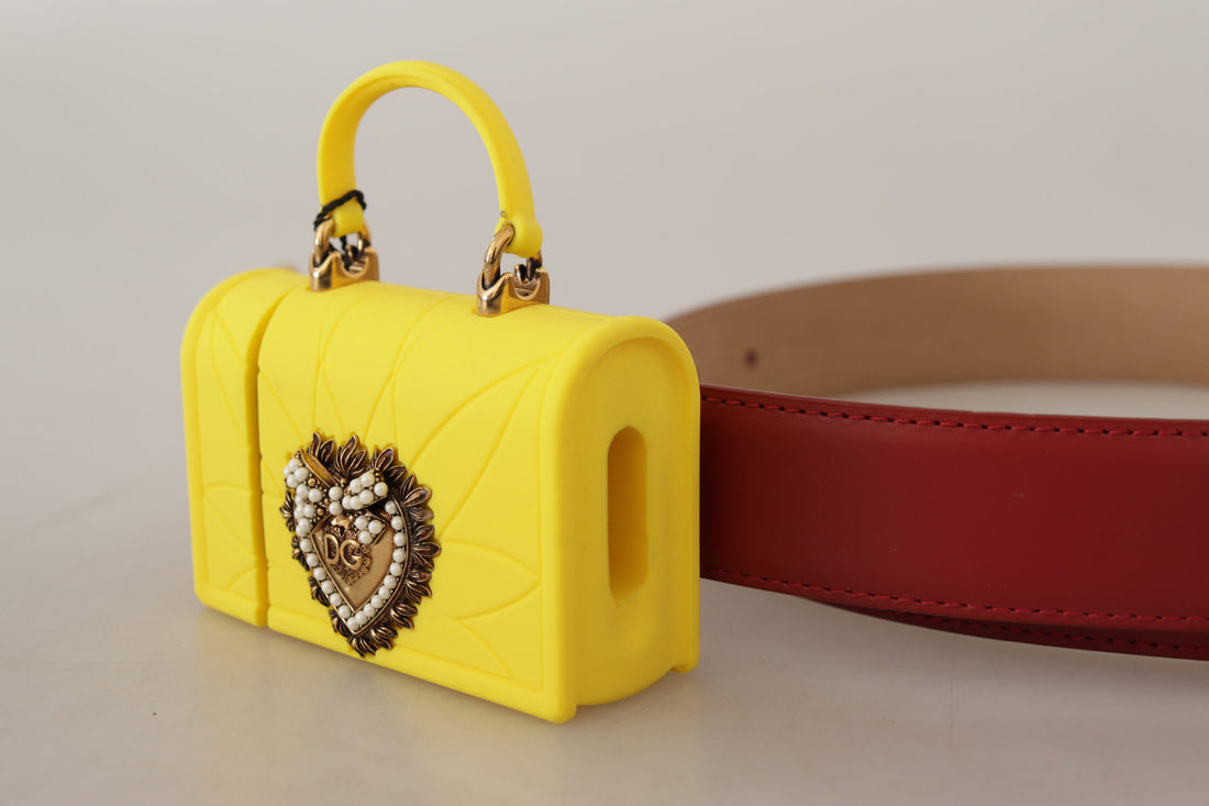 Dolce & Gabbana Red Leather Yellow DEVOTION Heart Bag Buckle Belt - Whispers Of Wisdom Clothing