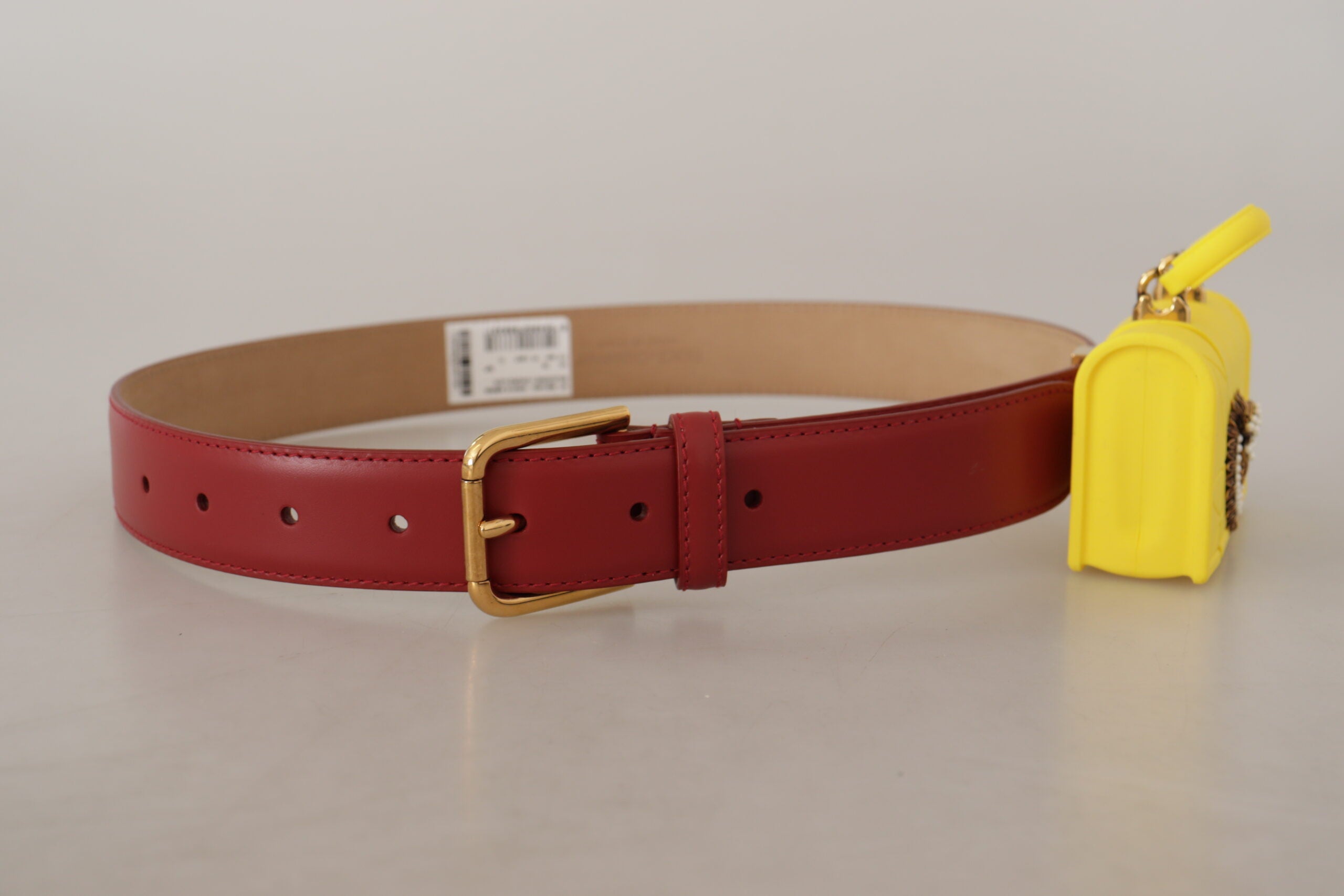 Dolce & Gabbana Red Leather Yellow DEVOTION Heart Bag Buckle Belt - Whispers Of Wisdom Clothing