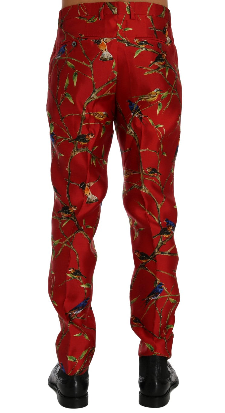 Dolce & Gabbana Red Silk Bird Print Dress Pants - Whispers Of Wisdom Clothing