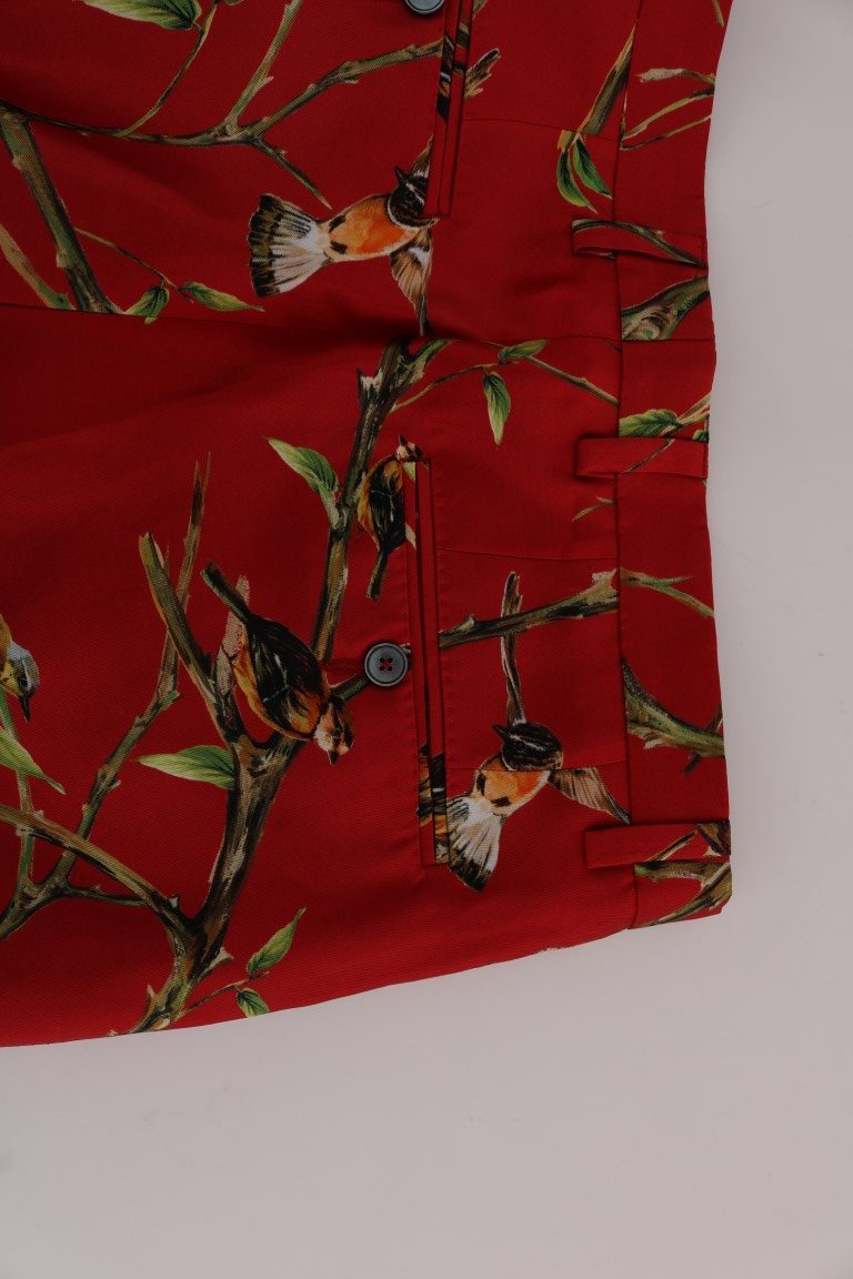 Dolce & Gabbana Red Silk Bird Print Dress Pants - Whispers Of Wisdom Clothing