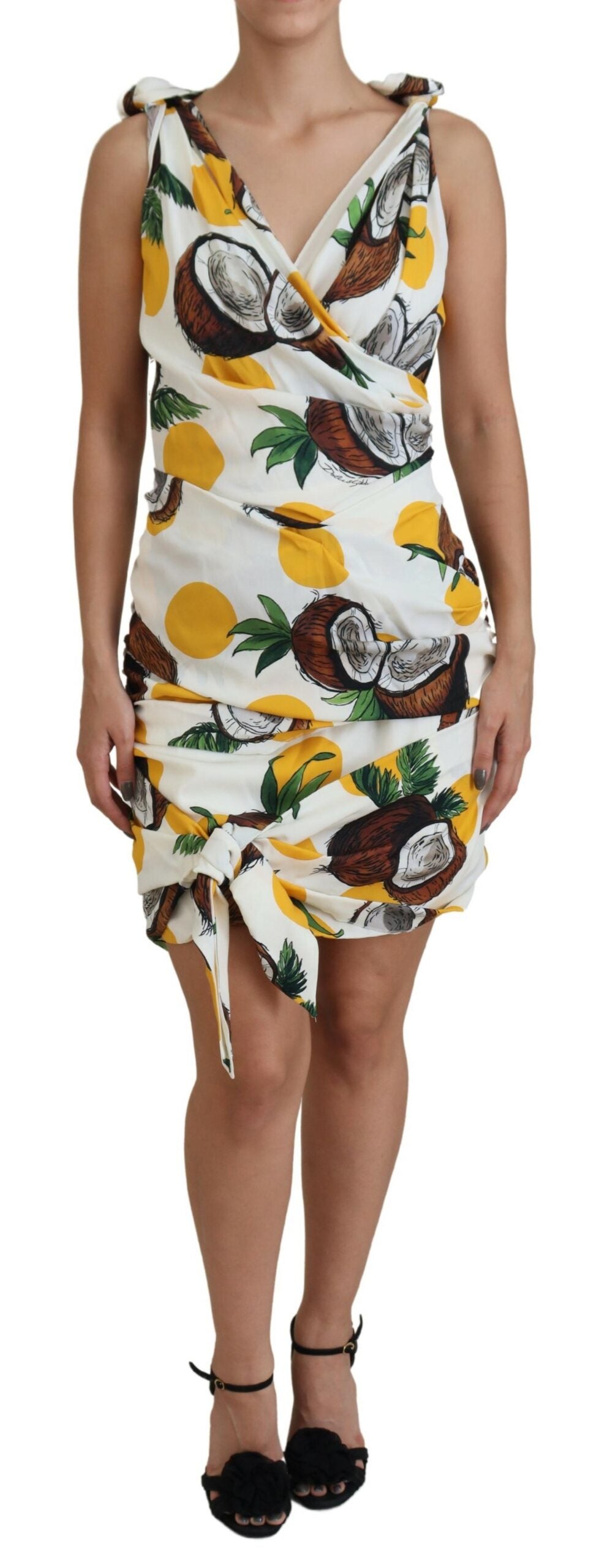 Dolce & Gabbana White Coconut Print Sheath Mini Silk Dress - Whispers Of Wisdom Clothing