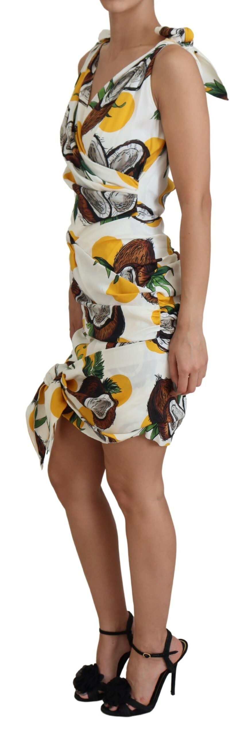 Dolce & Gabbana White Coconut Print Sheath Mini Silk Dress - Whispers Of Wisdom Clothing