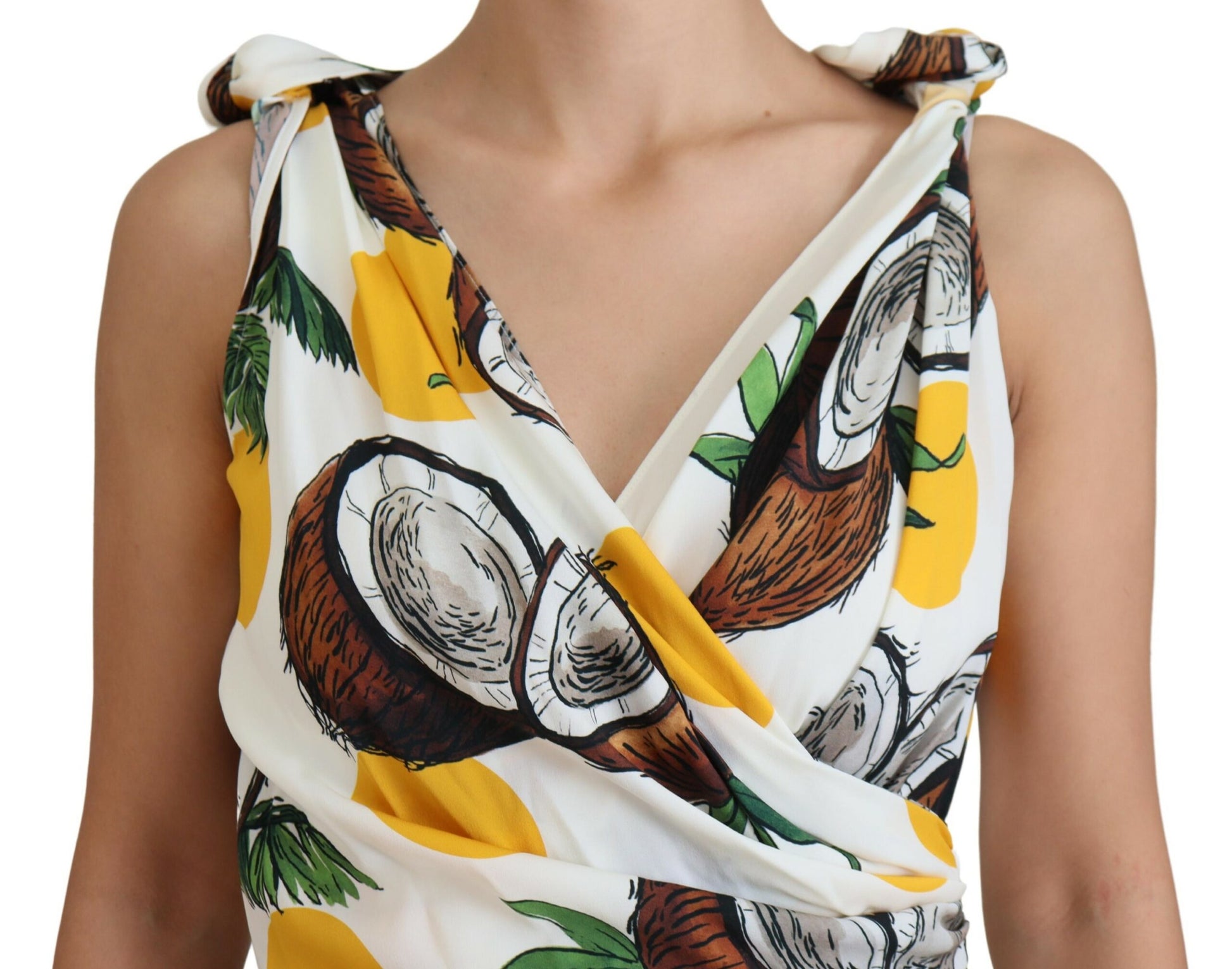 Dolce & Gabbana White Coconut Print Sheath Mini Silk Dress - Whispers Of Wisdom Clothing