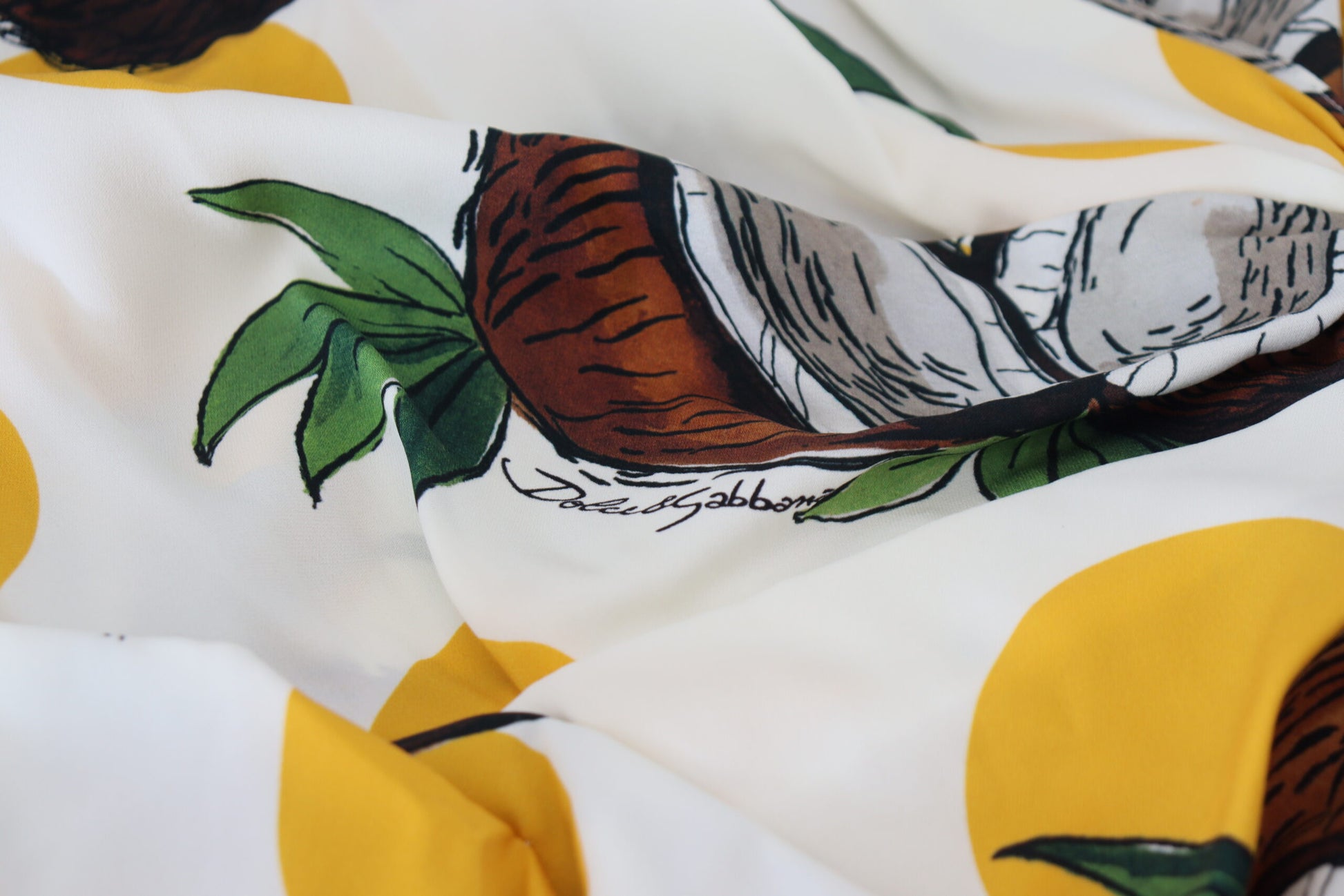 Dolce & Gabbana White Coconut Print Sheath Mini Silk Dress - Whispers Of Wisdom Clothing