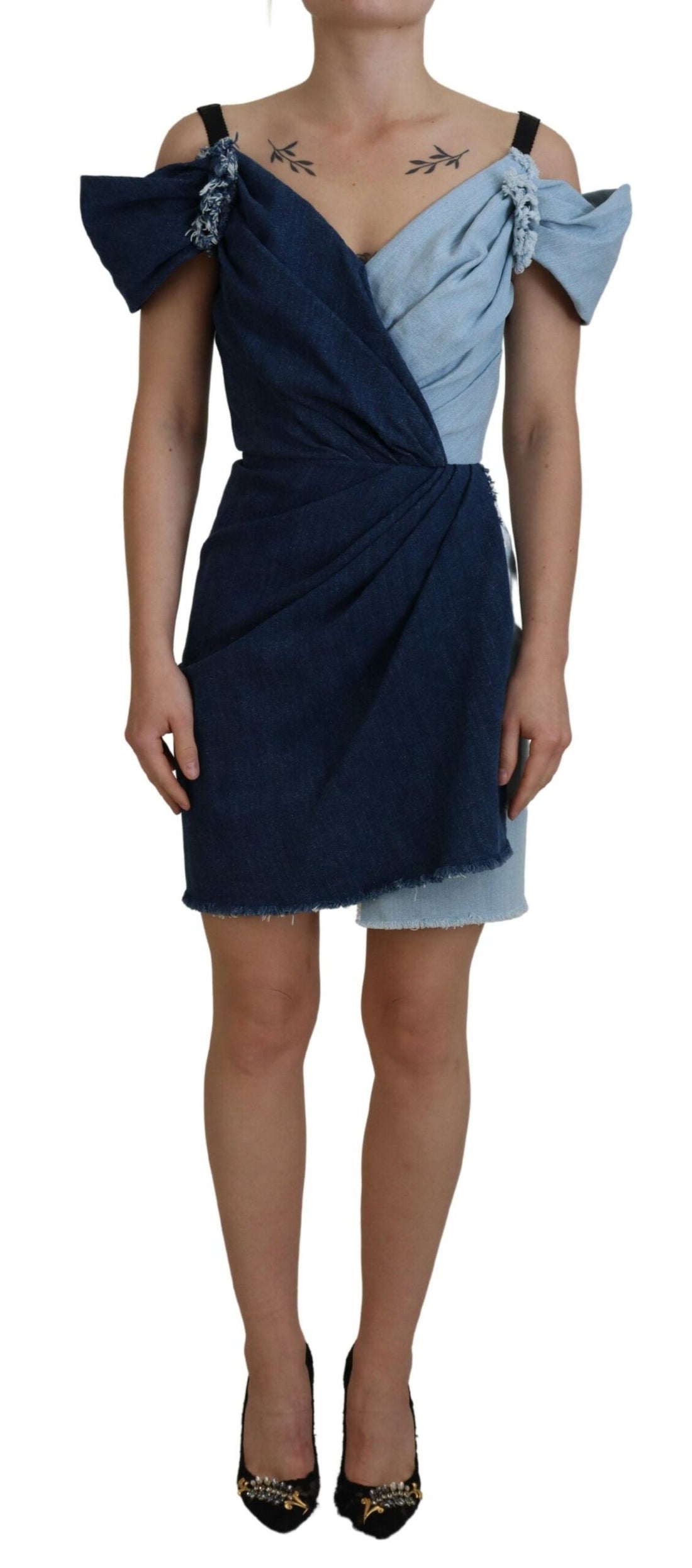Dolce & Gabbana Two Tone Blue Patchwork Denim Mini Dress - Whispers Of Wisdom Clothing