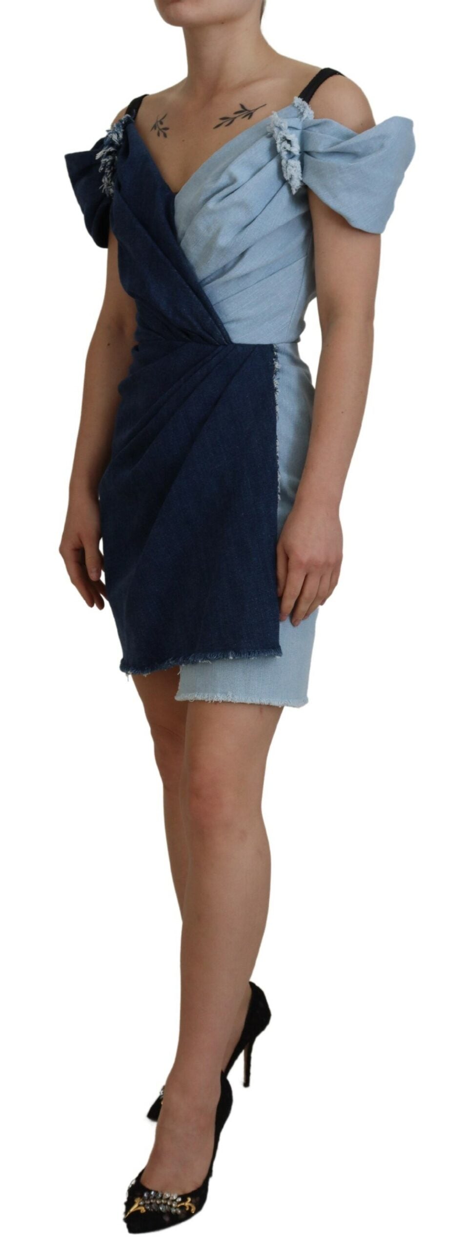 Dolce & Gabbana Two Tone Blue Patchwork Denim Mini Dress - Whispers Of Wisdom Clothing