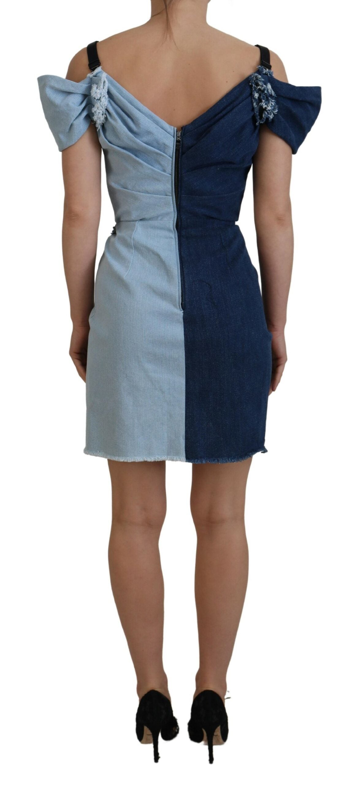 Dolce & Gabbana Two Tone Blue Patchwork Denim Mini Dress - Whispers Of Wisdom Clothing