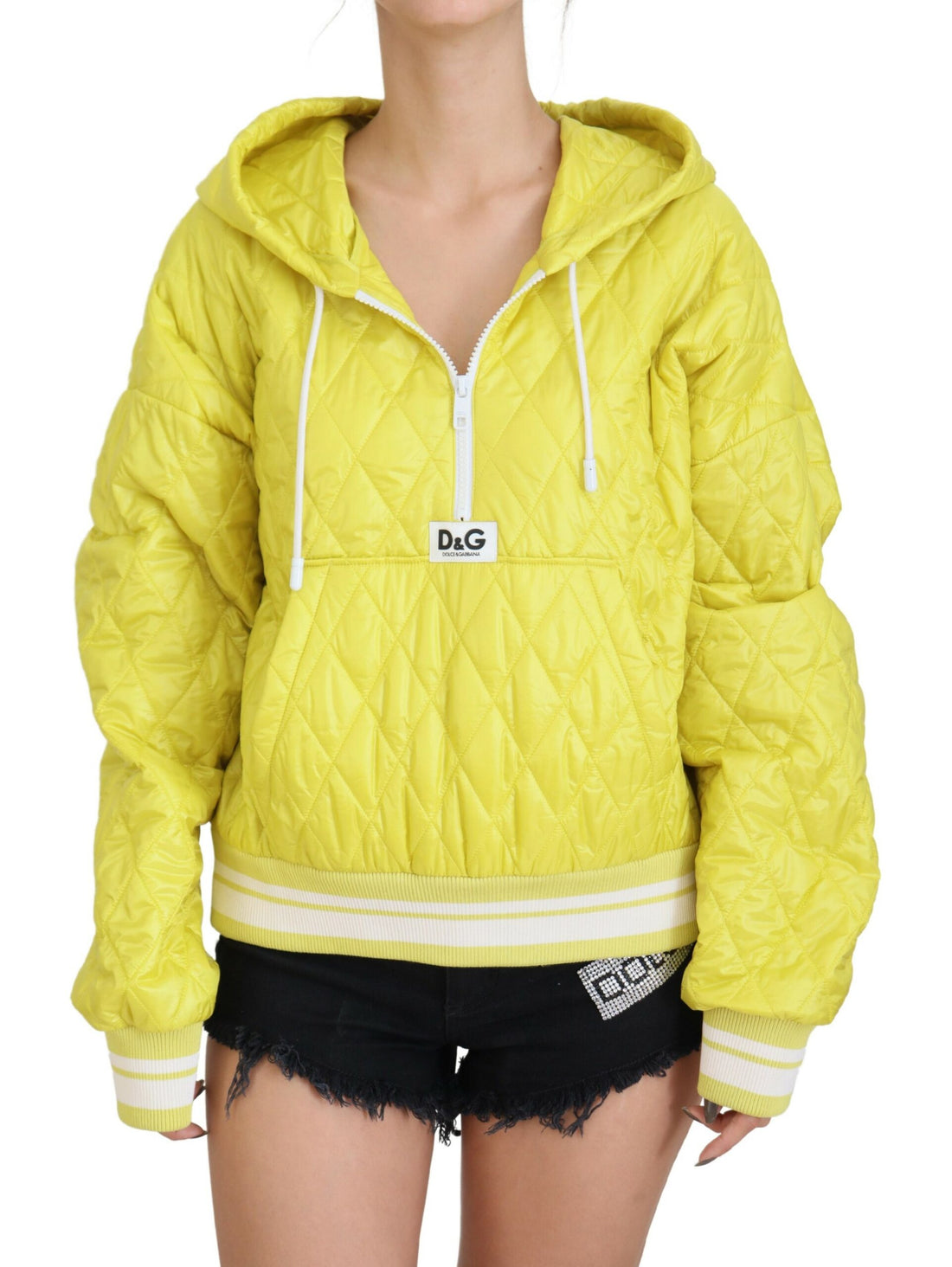 Dolce & Gabbana Yellow Nylon Quilted Hooded Pullover Jacket - Whispers Of Wisdom Clothing