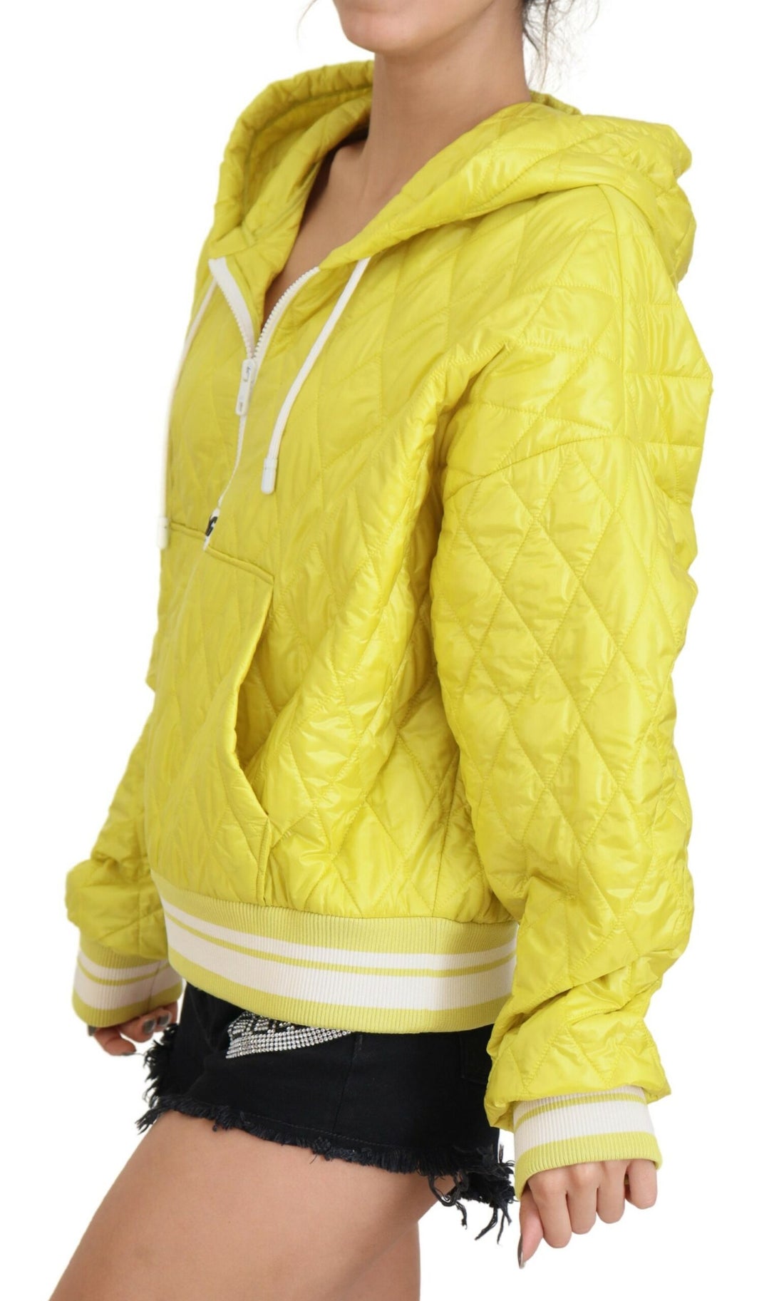 Dolce & Gabbana Yellow Nylon Quilted Hooded Pullover Jacket - Whispers Of Wisdom Clothing