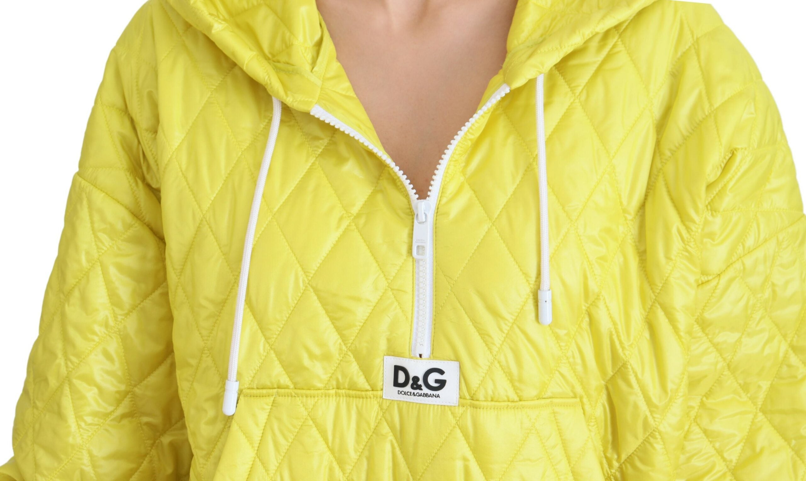 Dolce & Gabbana Yellow Nylon Quilted Hooded Pullover Jacket - Whispers Of Wisdom Clothing
