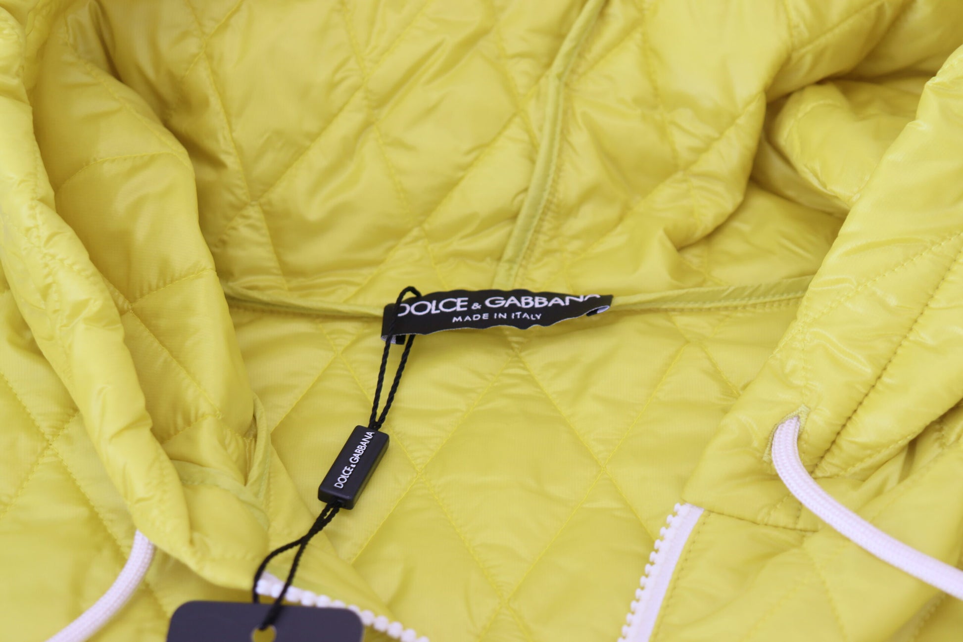 Dolce & Gabbana Yellow Nylon Quilted Hooded Pullover Jacket - Whispers Of Wisdom Clothing