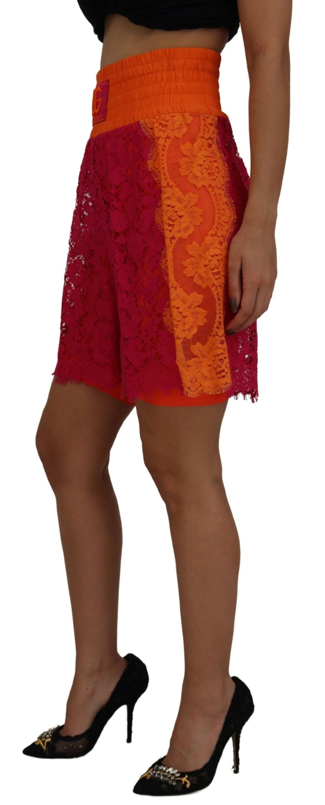 Dolce & Gabbana Pink Orange Lace Cotton High Waist Shorts - Whispers Of Wisdom Clothing