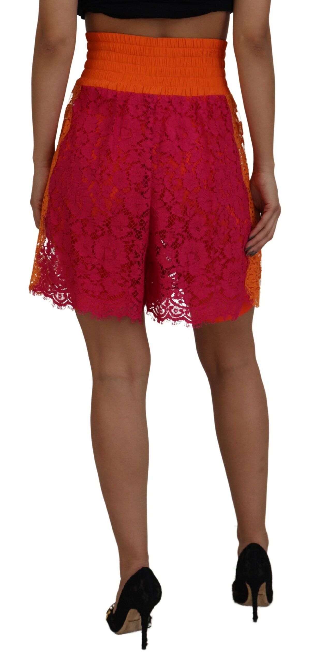 Dolce & Gabbana Pink Orange Lace Cotton High Waist Shorts - Whispers Of Wisdom Clothing