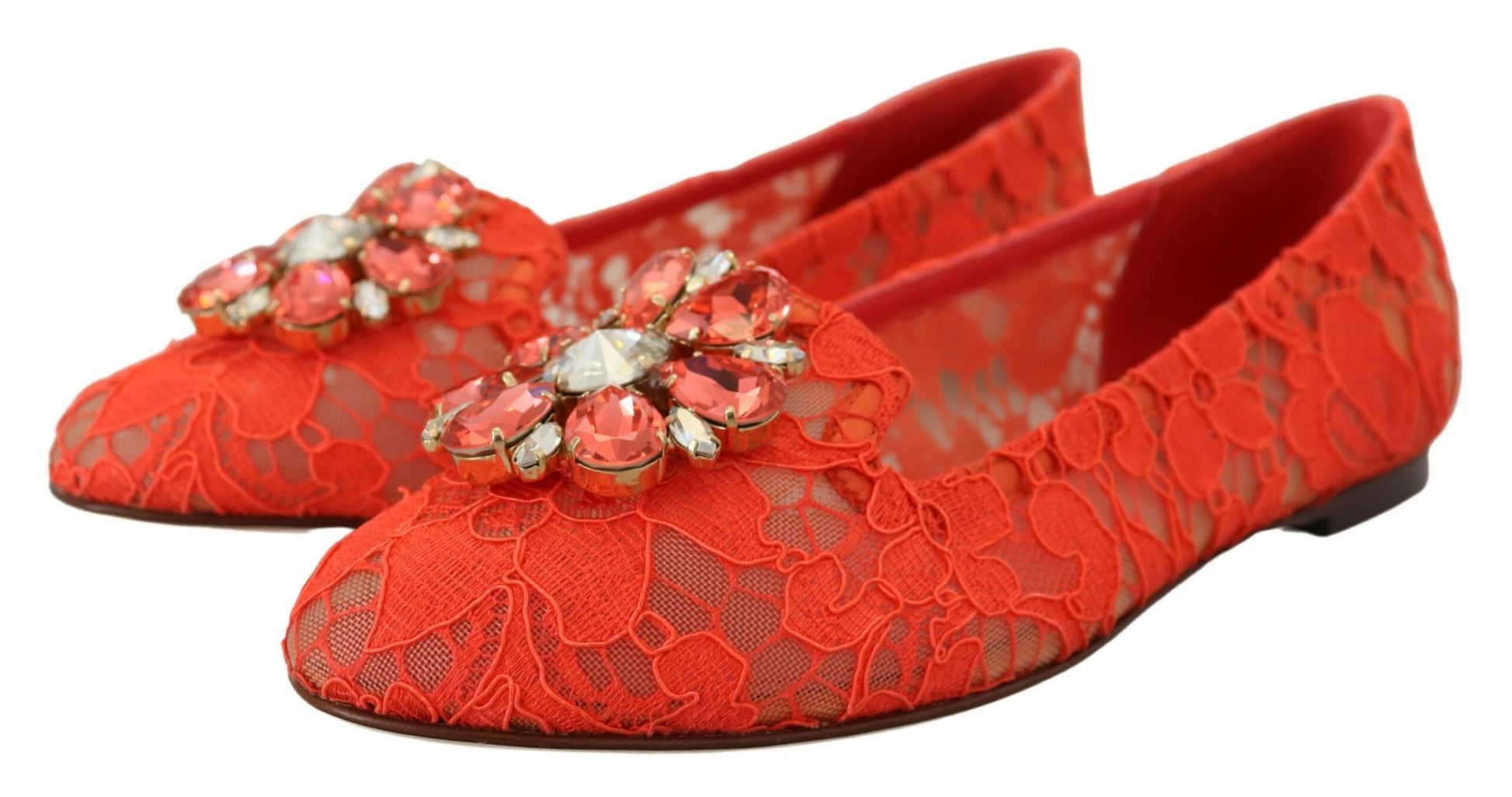 Dolce & Gabbana Red Taormina Lace Crystals Ballet Flats Shoes - Whispers Of Wisdom Clothing