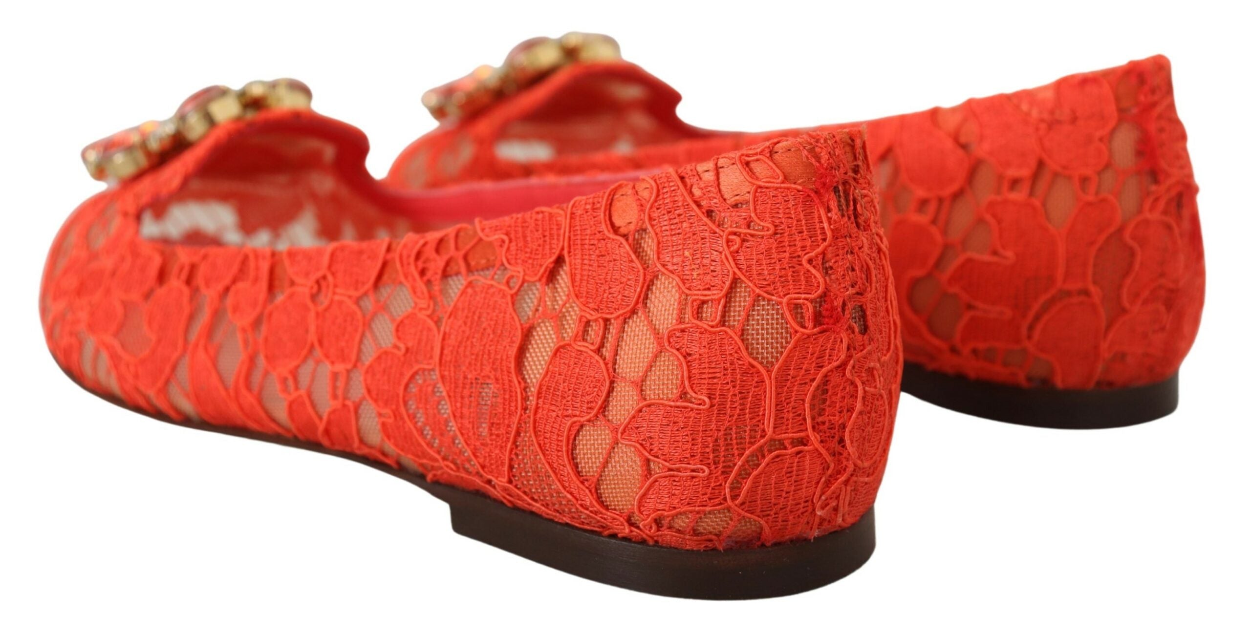 Dolce & Gabbana Red Taormina Lace Crystals Ballet Flats Shoes - Whispers Of Wisdom Clothing