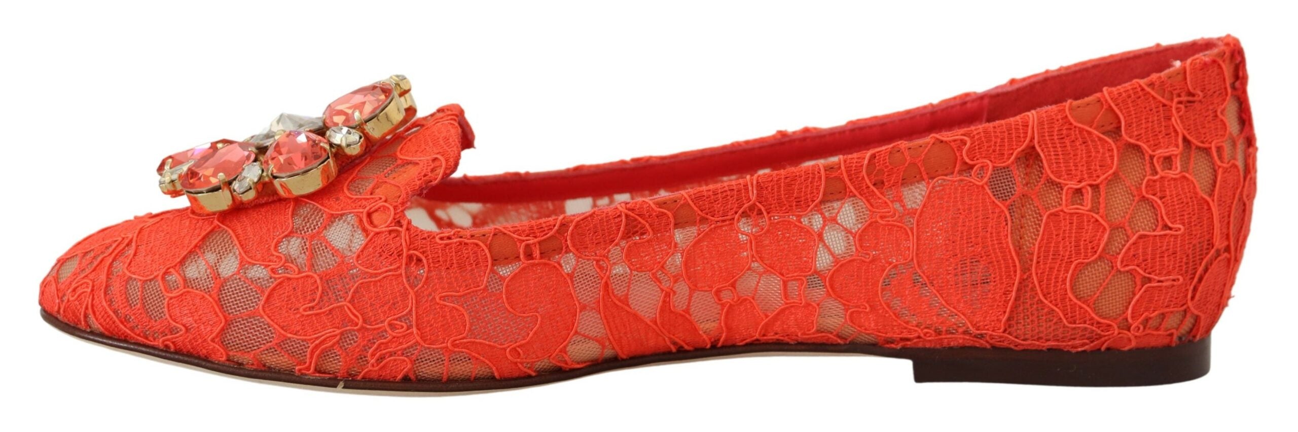 Dolce & Gabbana Red Taormina Lace Crystals Ballet Flats Shoes - Whispers Of Wisdom Clothing
