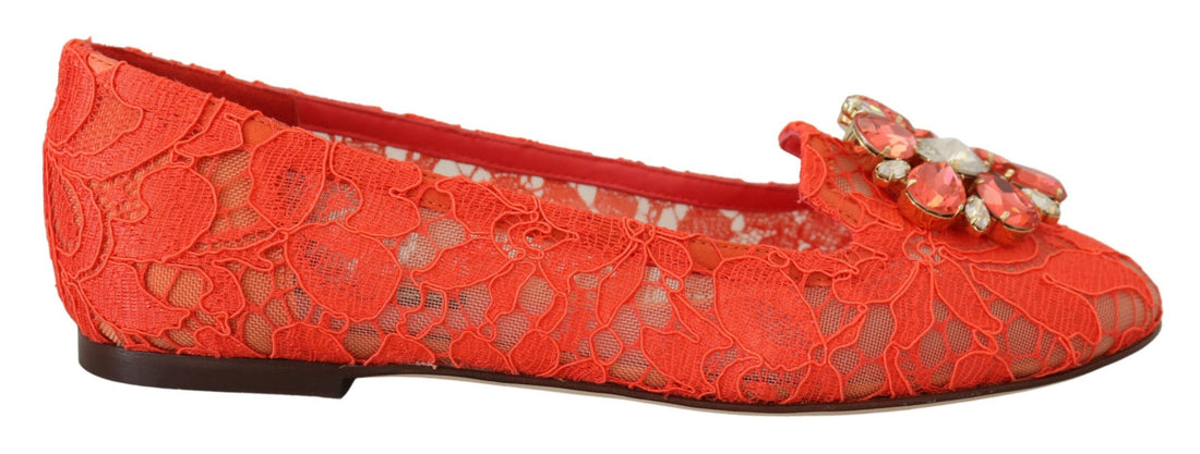 Dolce & Gabbana Red Taormina Lace Crystals Ballet Flats Shoes - Whispers Of Wisdom Clothing
