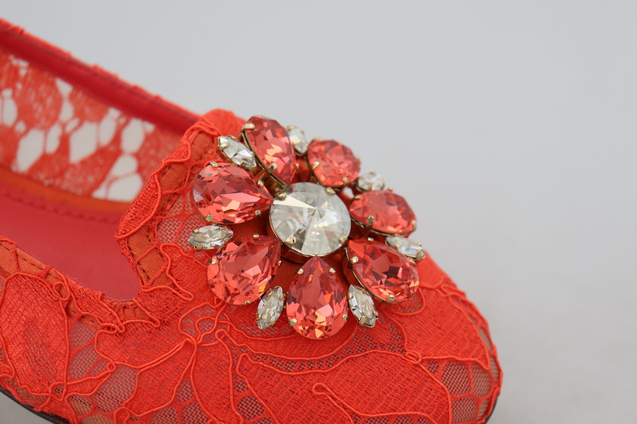 Dolce & Gabbana Red Taormina Lace Crystals Ballet Flats Shoes - Whispers Of Wisdom Clothing
