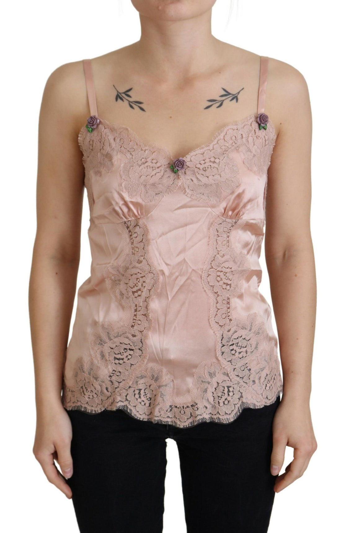 Dolce & Gabbana Pink Satin Lace Roses Tank Top Lingerie - Whispers Of Wisdom Clothing