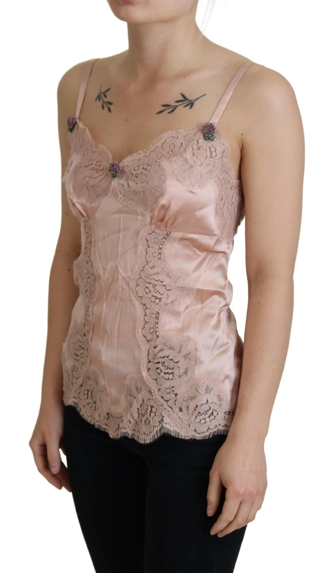 Dolce & Gabbana Pink Satin Lace Roses Tank Top Lingerie - Whispers Of Wisdom Clothing