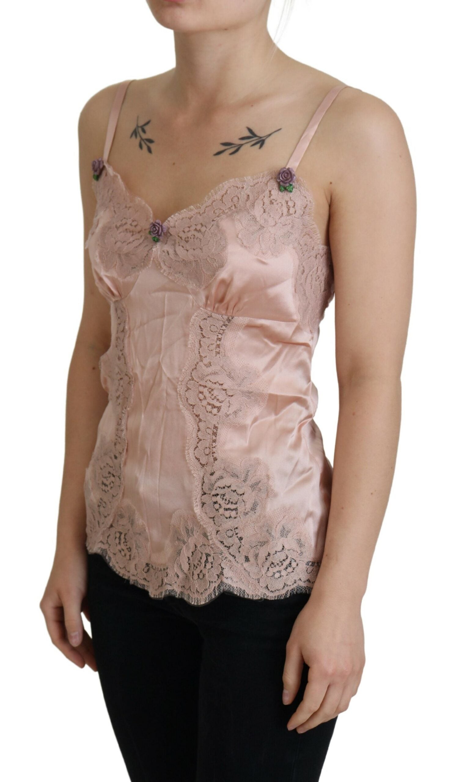 Dolce & Gabbana Pink Satin Lace Roses Tank Top Lingerie - Whispers Of Wisdom Clothing