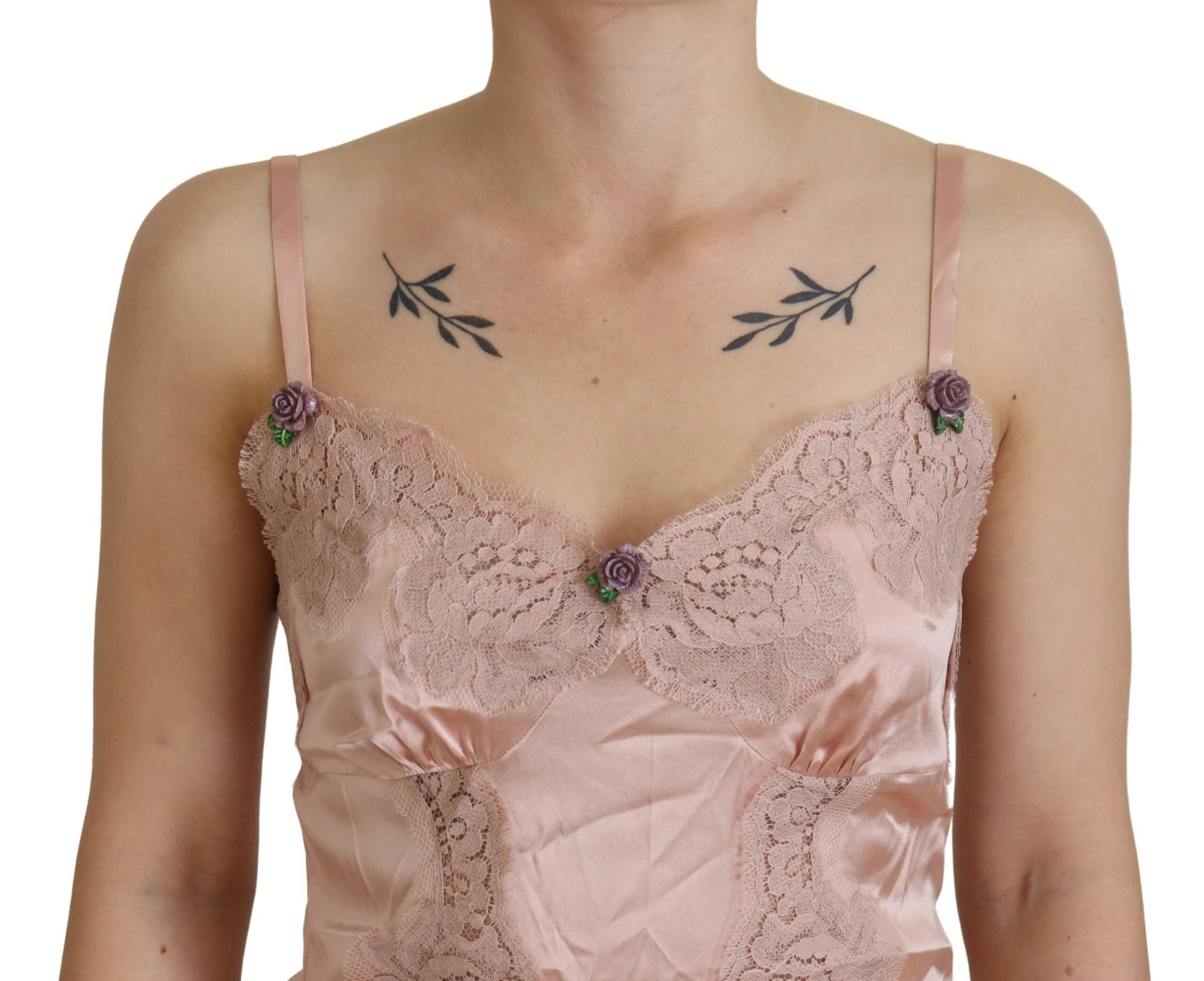 Dolce & Gabbana Pink Satin Lace Roses Tank Top Lingerie - Whispers Of Wisdom Clothing