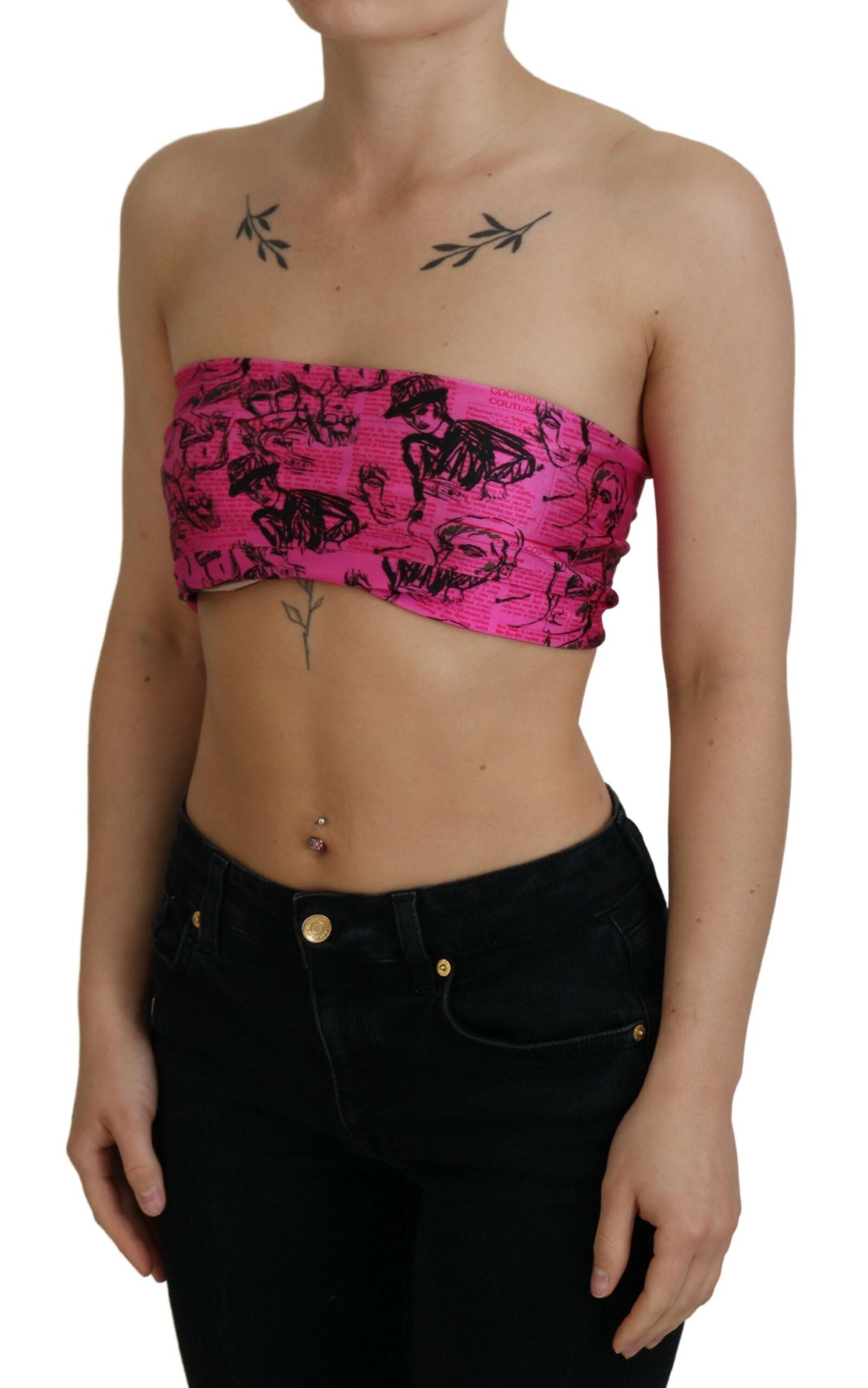 John Galliano Pink Newspaper Print Bra Cropped Blouse - Whispers Of Wisdom Clothing
