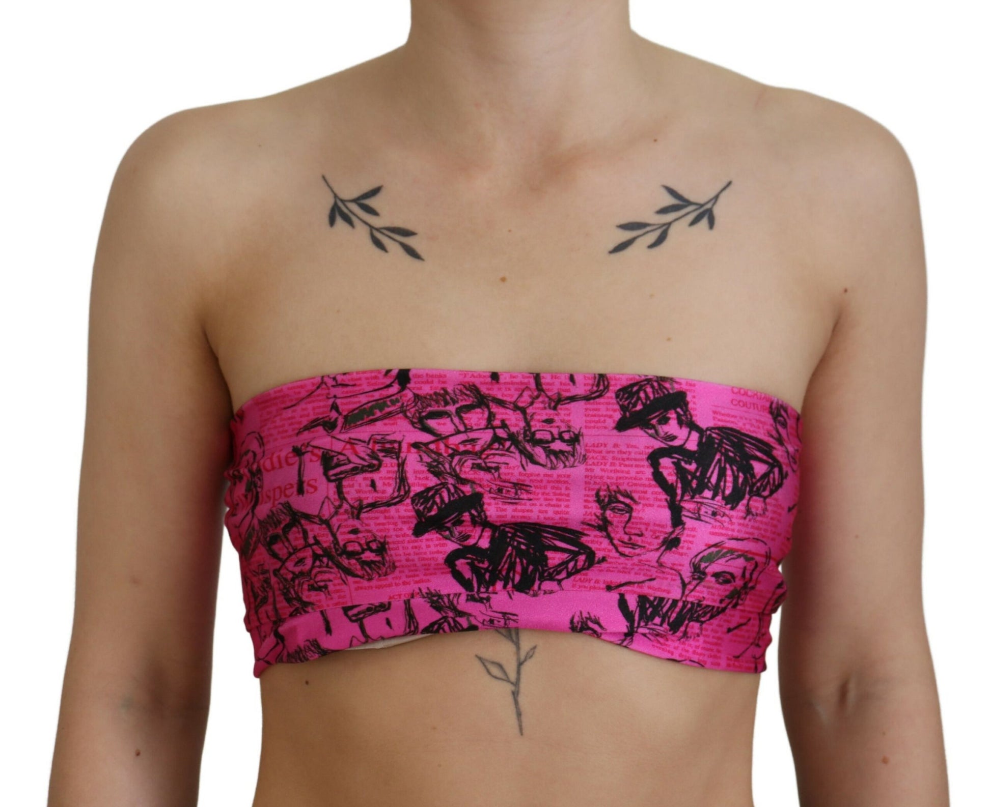 John Galliano Pink Newspaper Print Bra Cropped Blouse - Whispers Of Wisdom Clothing