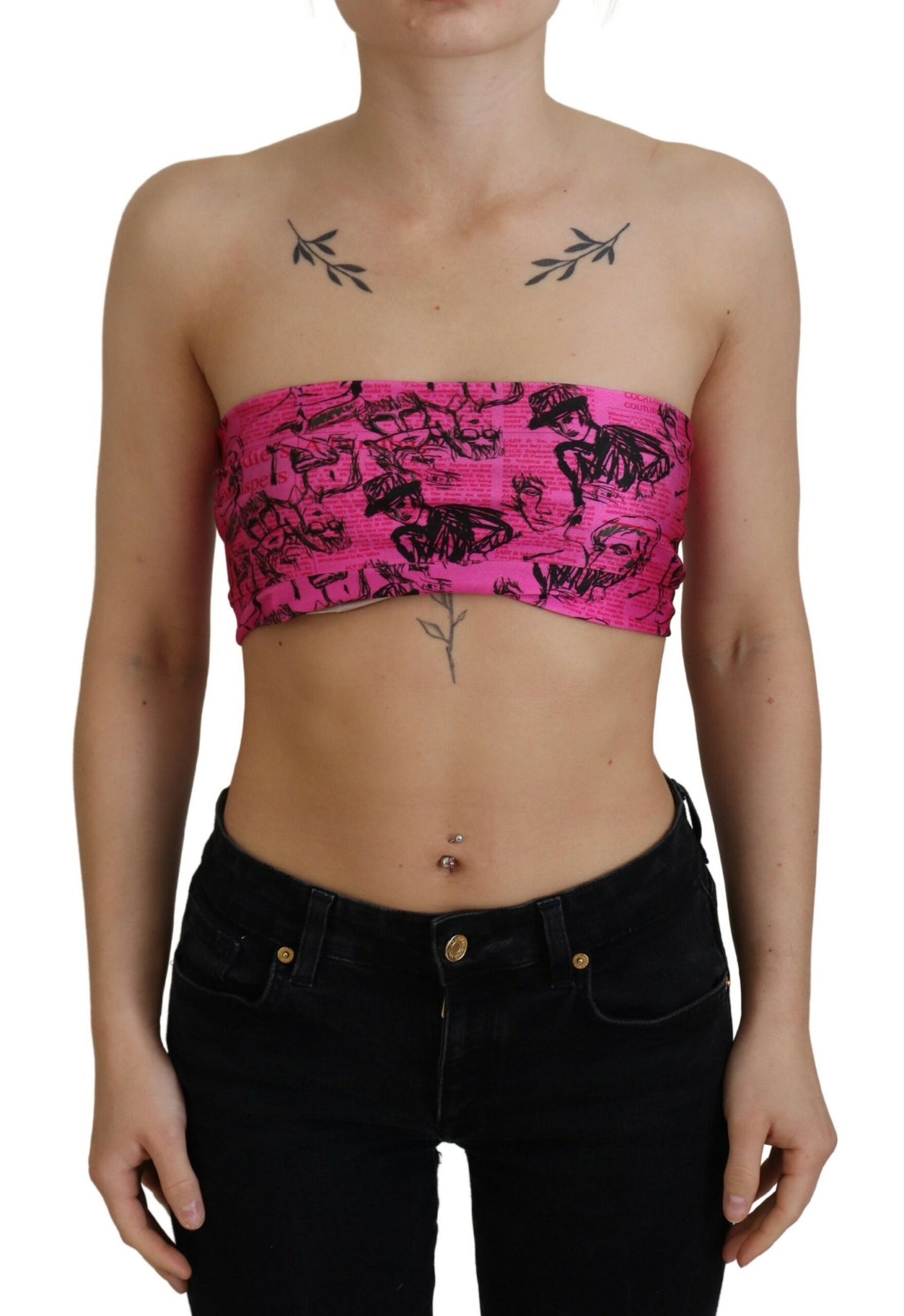 John Galliano Pink Newspaper Print Bra Cropped Blouse - Whispers Of Wisdom Clothing
