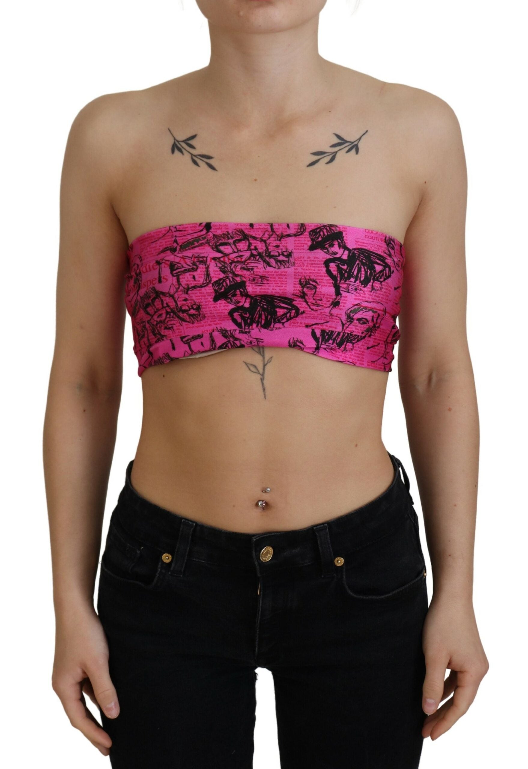 John Galliano Pink Newspaper Print Bra Cropped Blouse - Whispers Of Wisdom Clothing