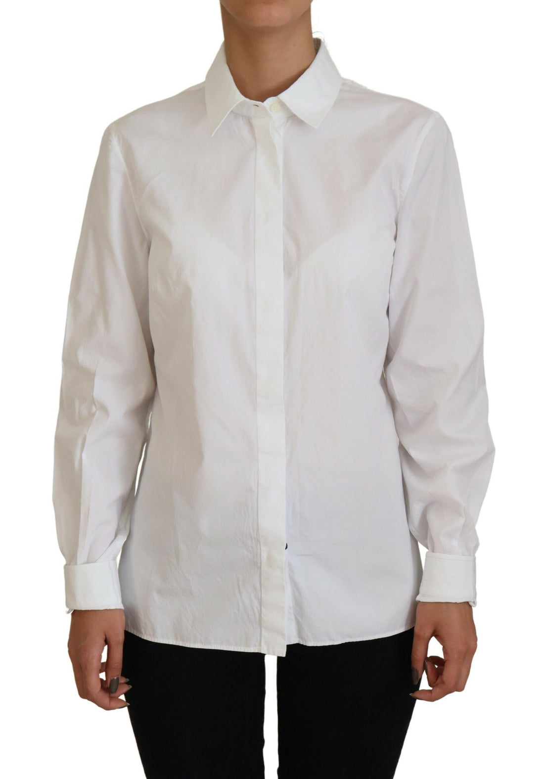 Dolce & Gabbana White Cotton Collared Long Sleeves Formal Top - Whispers Of Wisdom Clothing